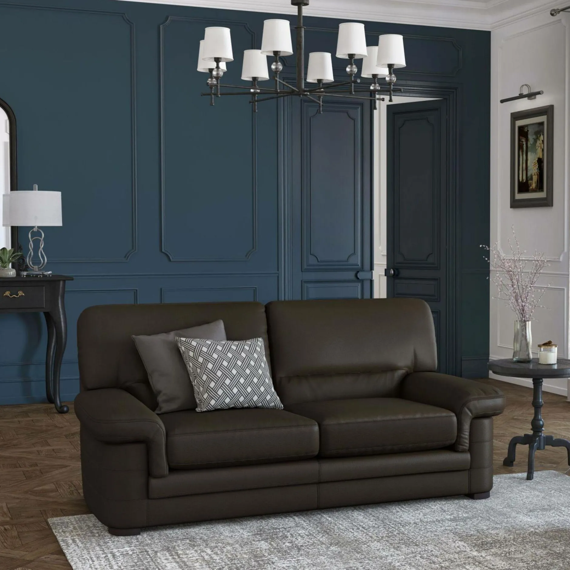 Canapés Droits|Canapés Fixes>Camif Canapé cuir Melbourne - - 3 places Moka