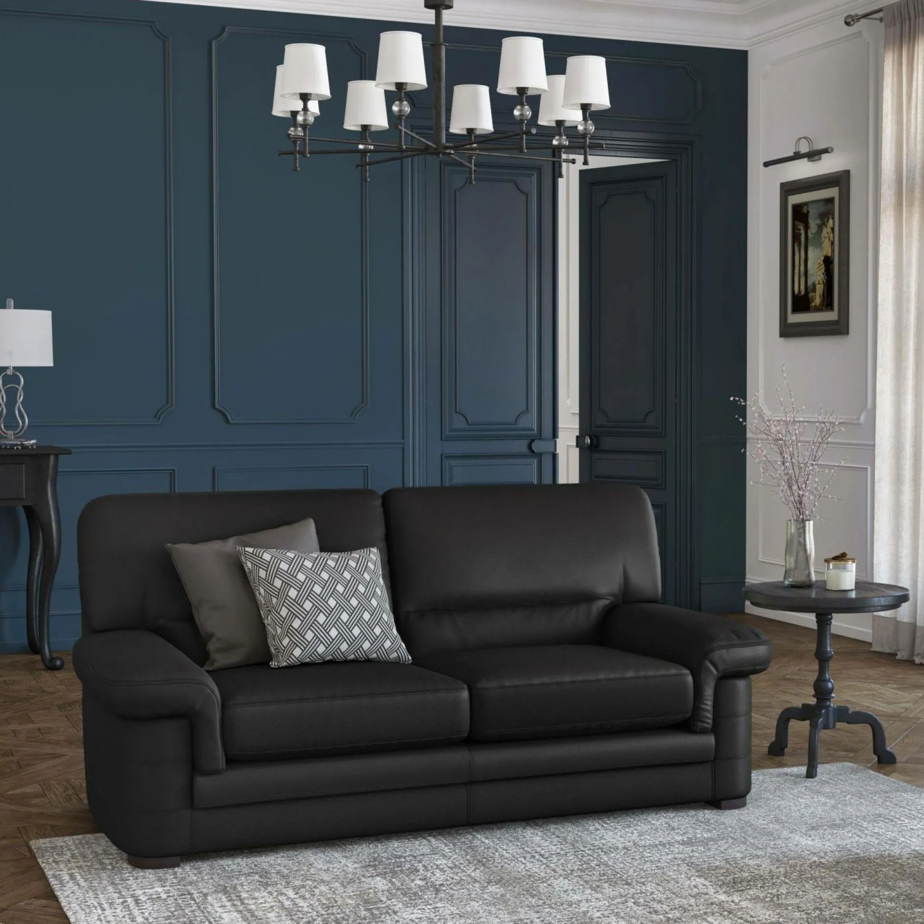 Canapés Droits|Canapés Fixes>Camif Canapé cuir Melbourne - - 3 places Noir