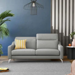 Canapés Droits|Canapés Fixes>Camif Canapé cuir têtières relevables Ben - - Grand 3 places Platine