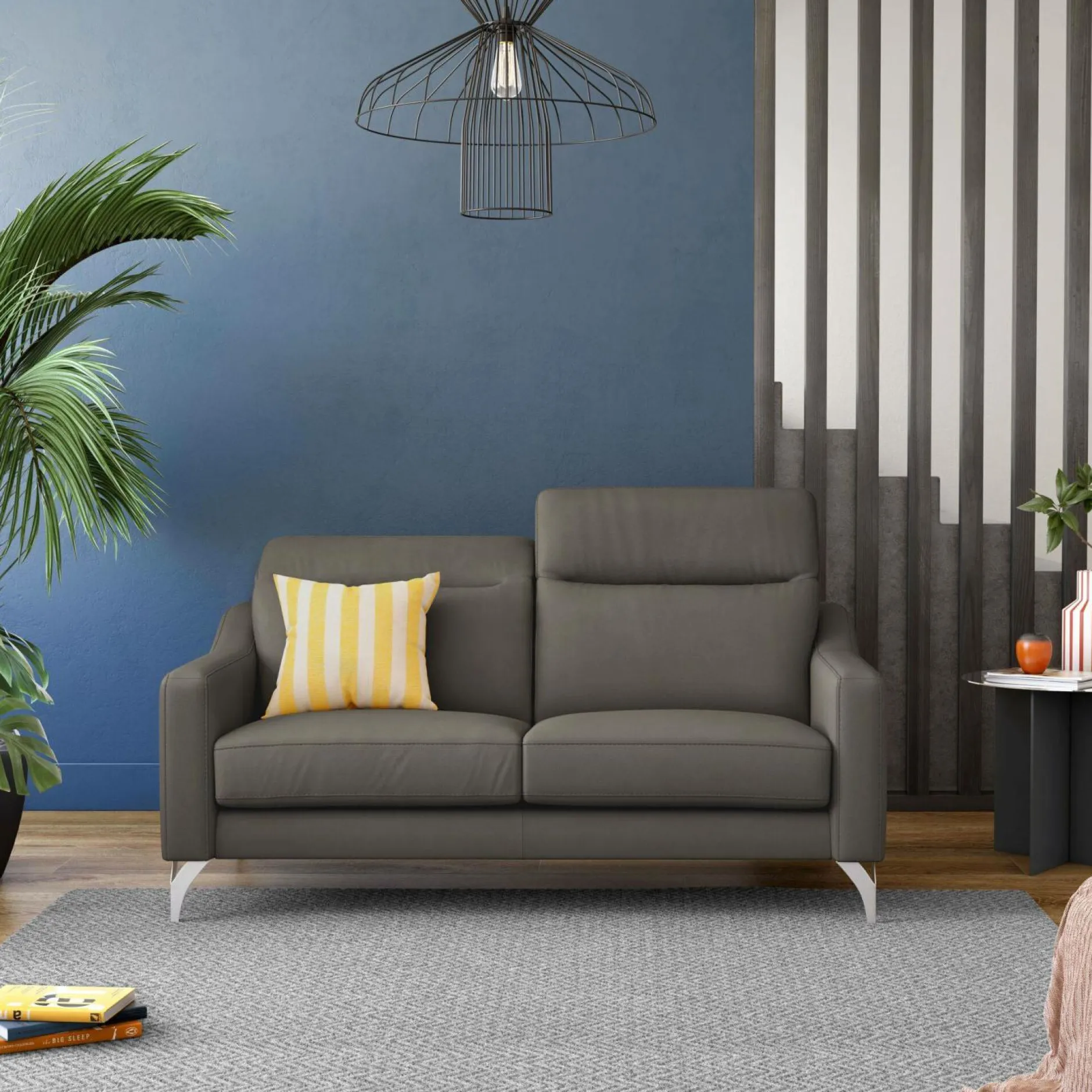 Canapés Droits|Canapés Fixes>Camif Canapé cuir têtières relevables Ben - - 3 places Ardoise