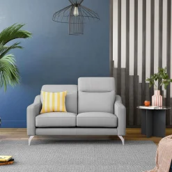 Canapés Droits|Canapés Fixes>Camif Canapé cuir têtières relevables Ben - - Grand 2 places Gris Clair