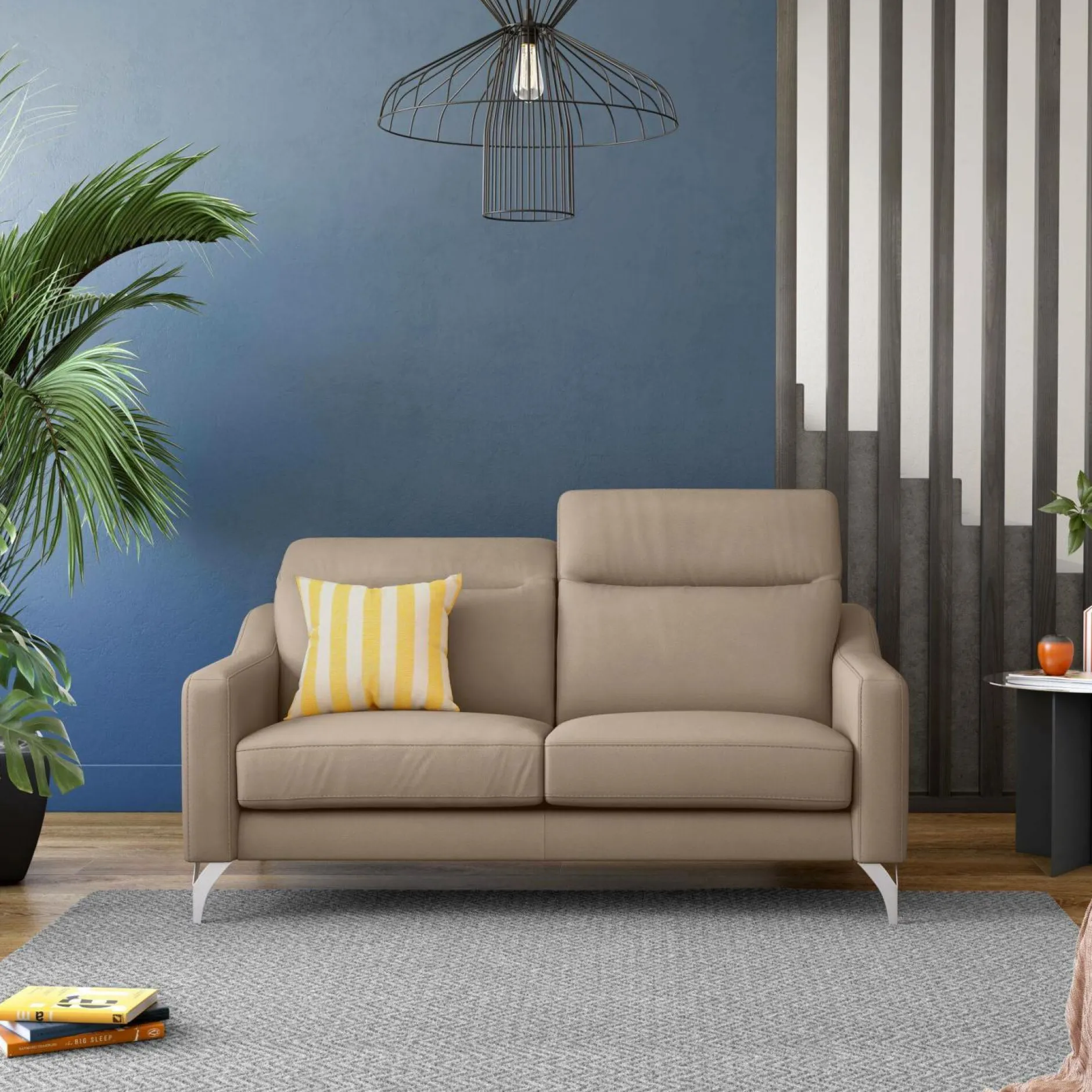 Canapés Fixes|Canapés Droits>Camif Canapé cuir têtières relevables Ben - - 3 places Tourterelle