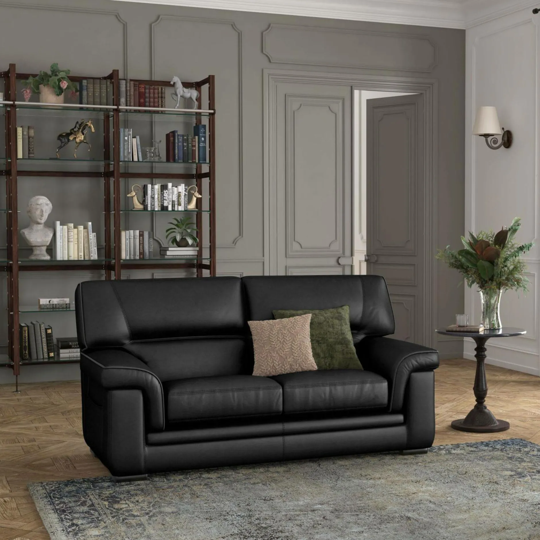 Canapés Droits|Canapés Fixes>Camif Canapé cuir Valentina - - 2 places Noir