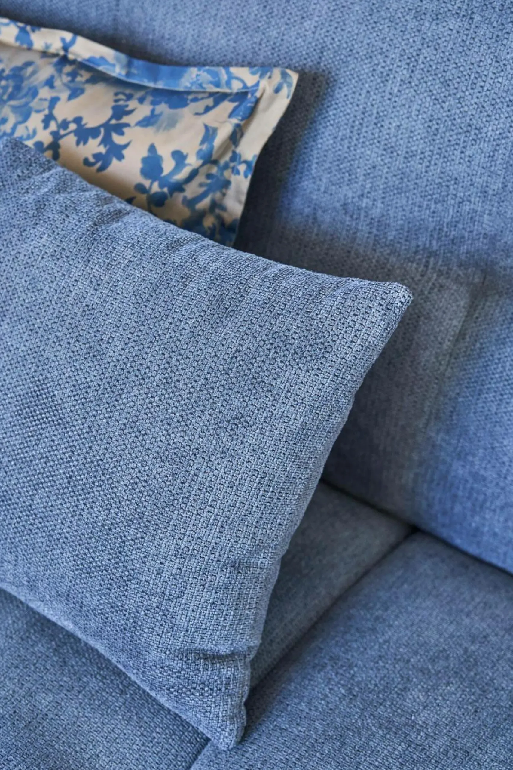 Canapés Modulables>Camif Canapé d'angle modulable tissu avec pouf Benny - Bleu