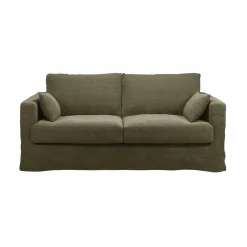 Canapés Droits|Canapés Fixes>Camif Canapé lin déhoussable Martigues - - 3 places Vert Kaki