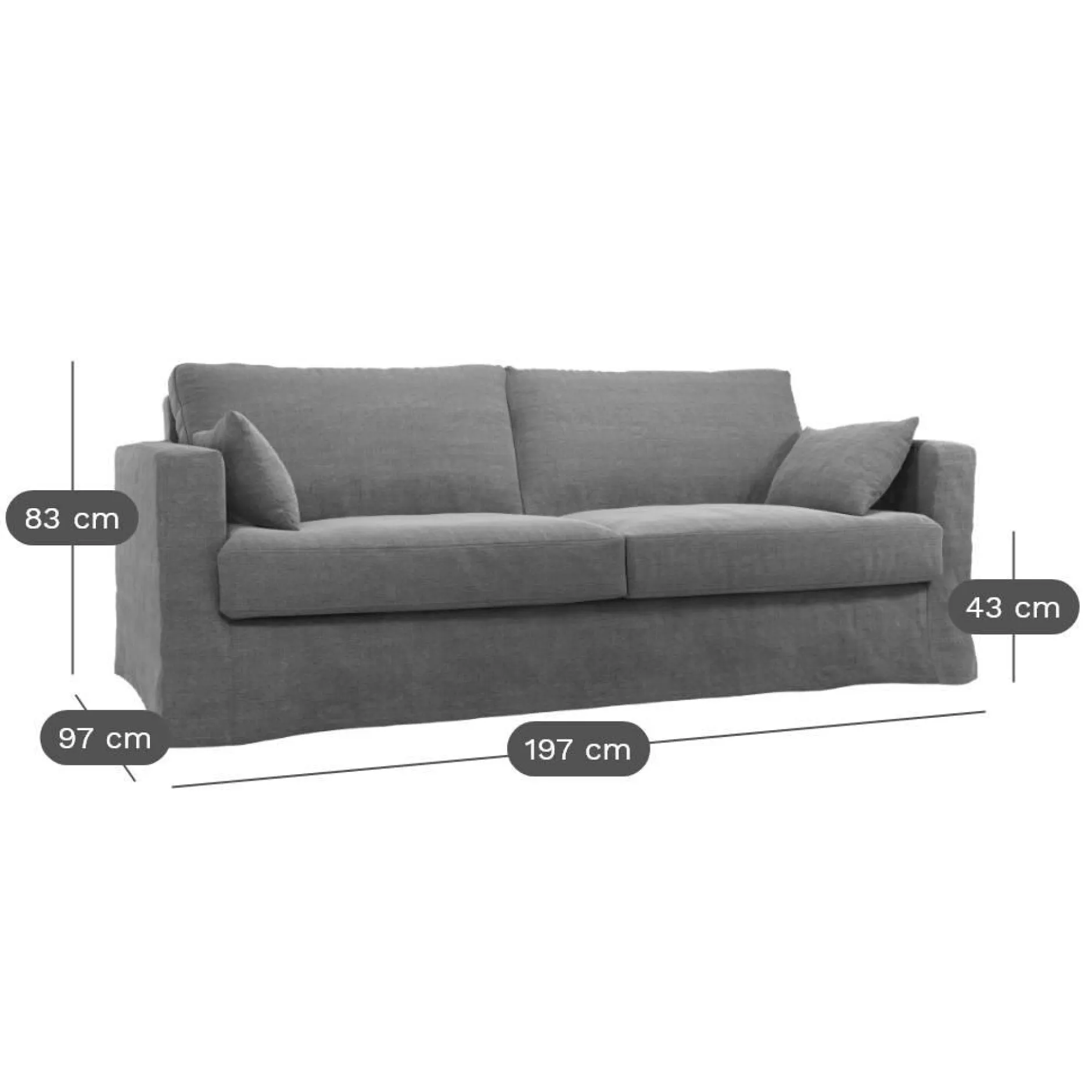 Canapés Droits|Canapés Fixes>Camif Canapé lin déhoussable Martigues - - 4 places Vert Kaki