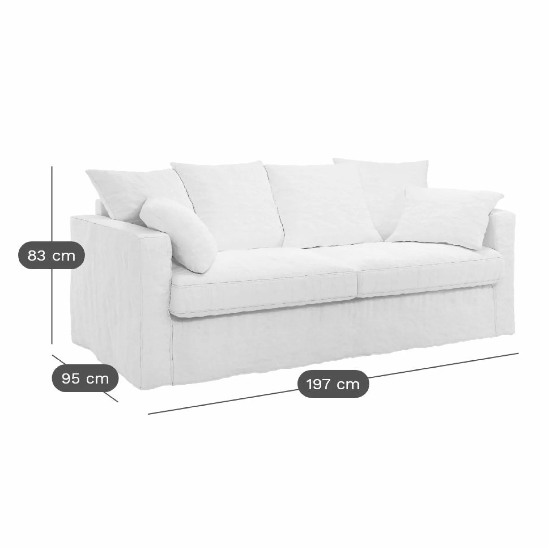 Canapés Fixes>Camif Canapé lin déhoussable Moëze - - 4 places Gris