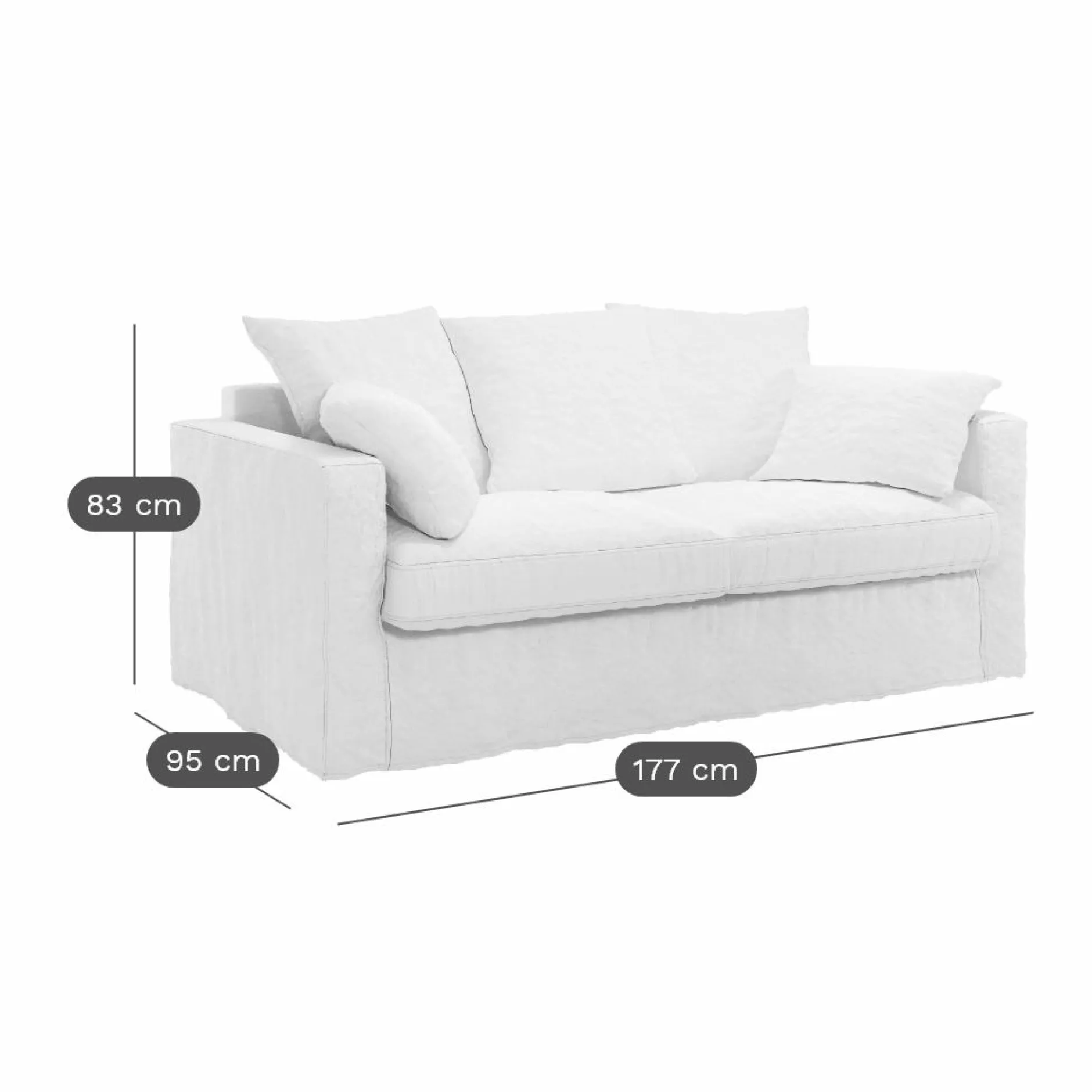 Canapés Fixes>Camif Canapé lin déhoussable Moëze - - 3 places Gris