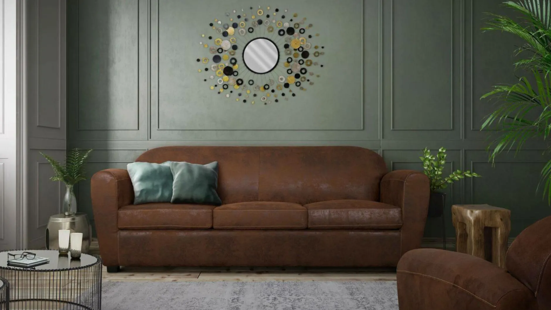 Canapés Droits|Canapés Fixes>Camif Canapé microfibre aspect cuir vieilli Owen - 2 places