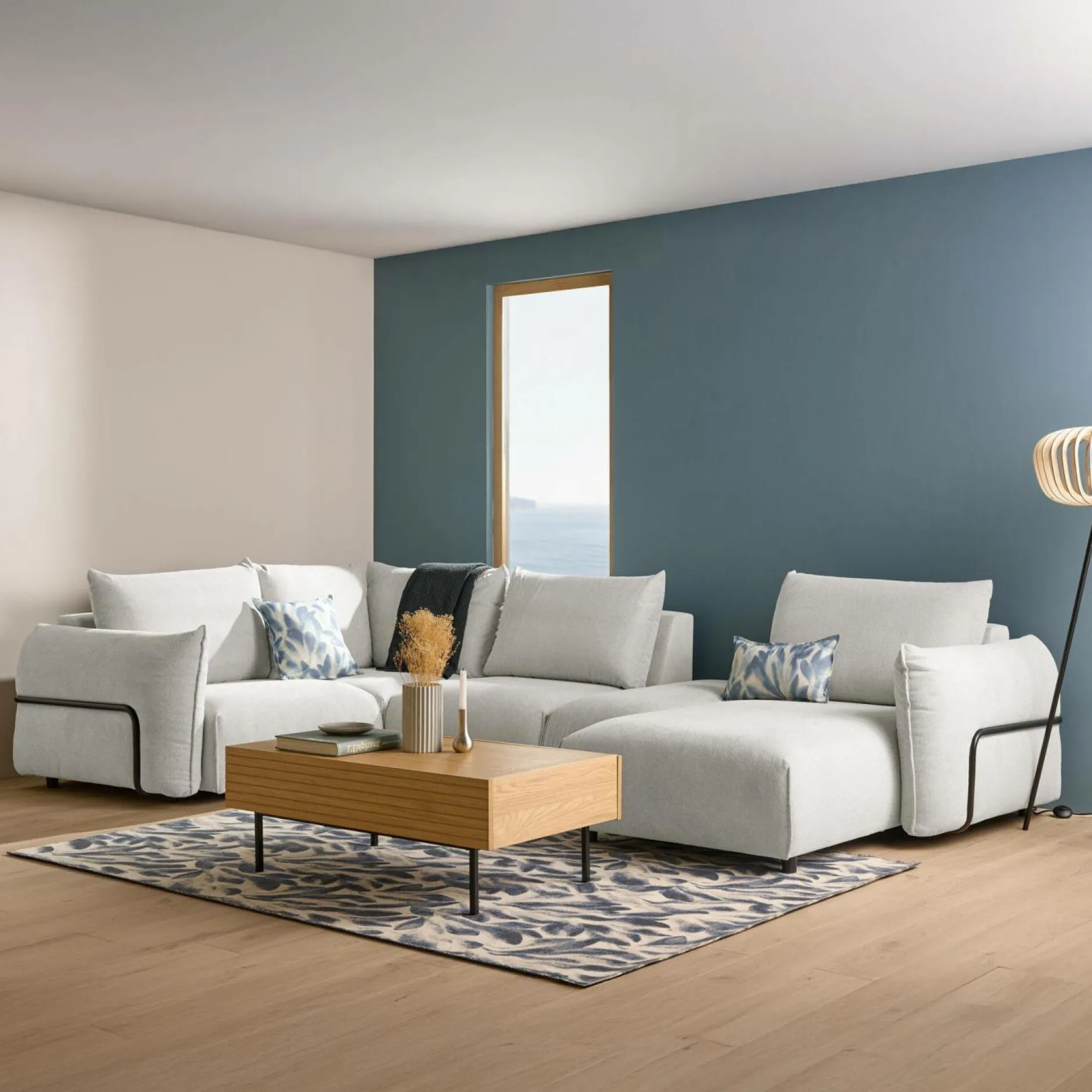 Canapés Modulables>Camif Canapé panoramique tissu Solal - - Méridienne droite Beige