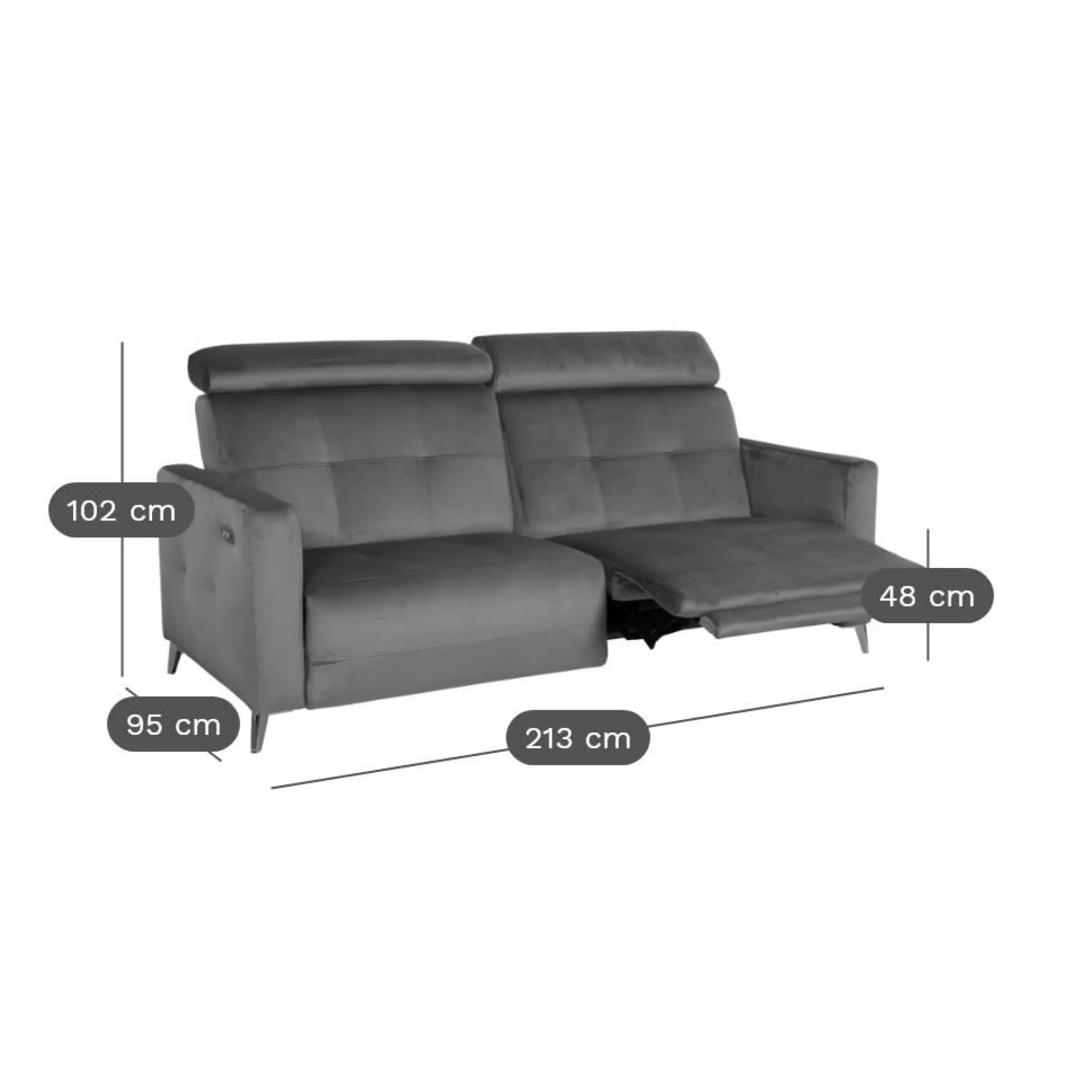 Canapés Relax>Camif Canapé relax électrique velours Cheverny - - 3 places Gris Anthracite