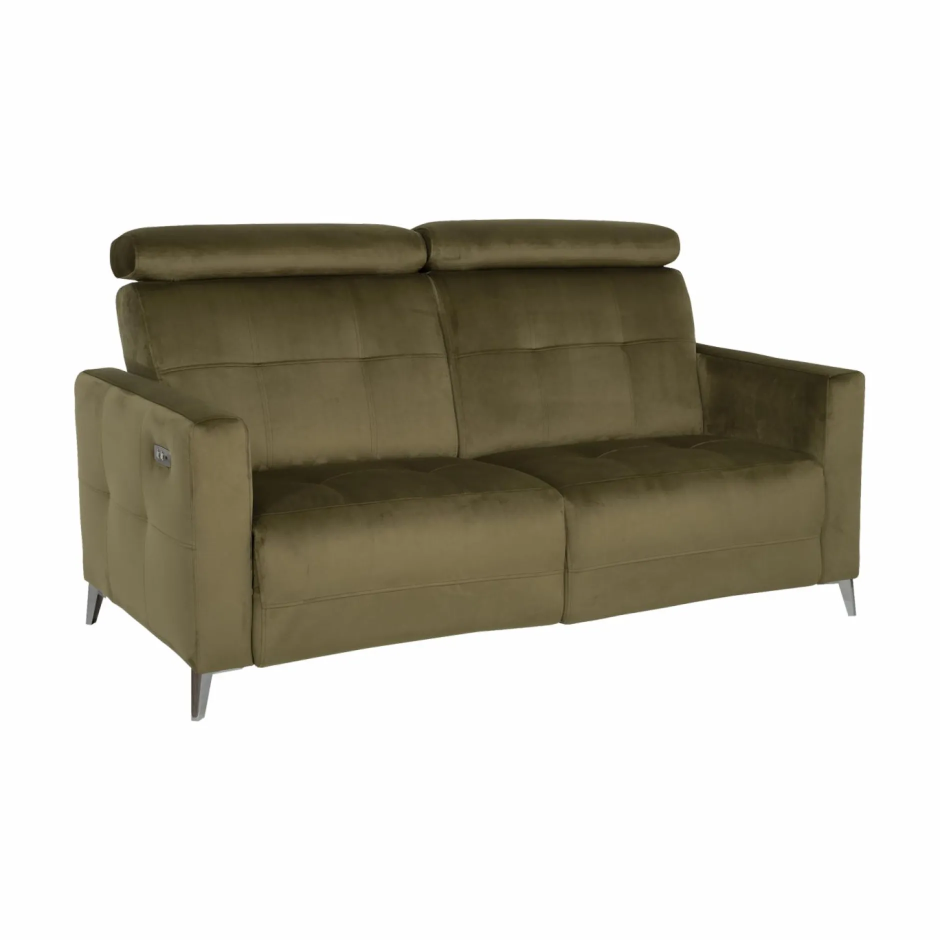 Canapés Relax>Camif Canapé relax électrique velours Cheverny - - Grand 2 places Vert Kaki