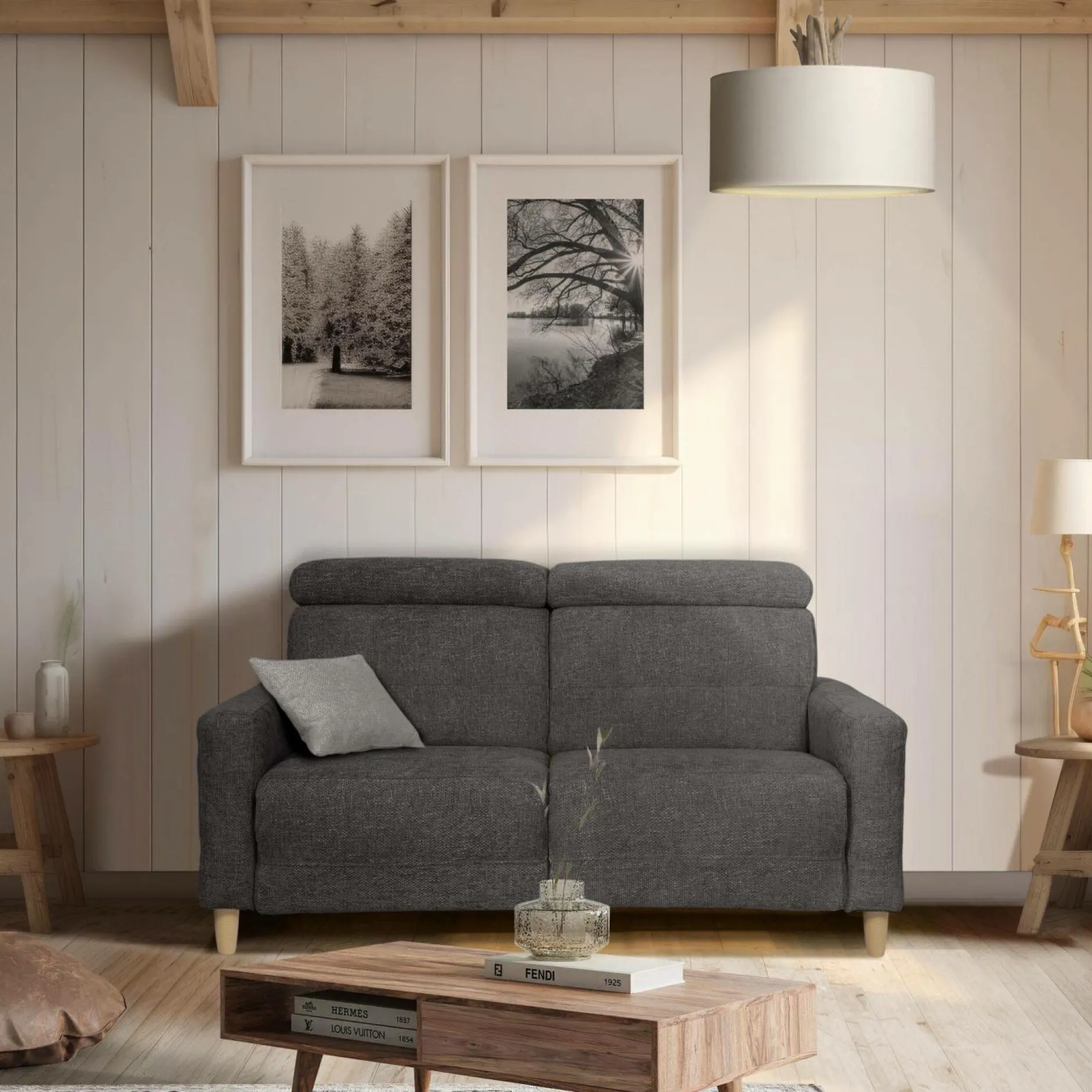 Canapés Fixes>Camif Canapé tissu Chambord - - Grand 2 places Noir