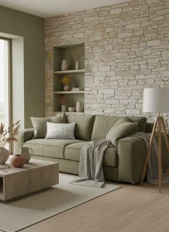 Canapés Fixes>Camif Canapé tissu effet lin Martin - - 3 places Vert Olive