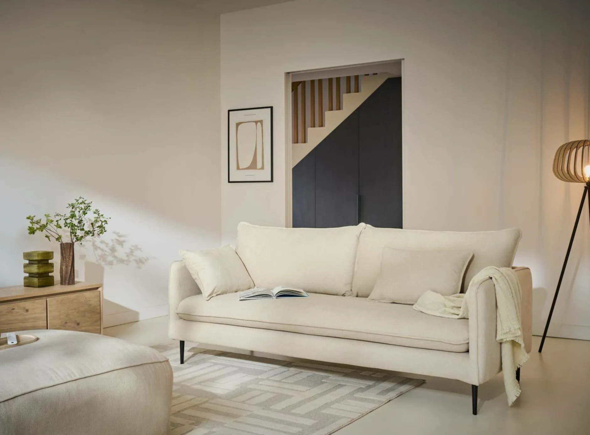 Canapés Droits|Canapés Fixes>Camif Canapé tissu Oden - - 4 places Crème