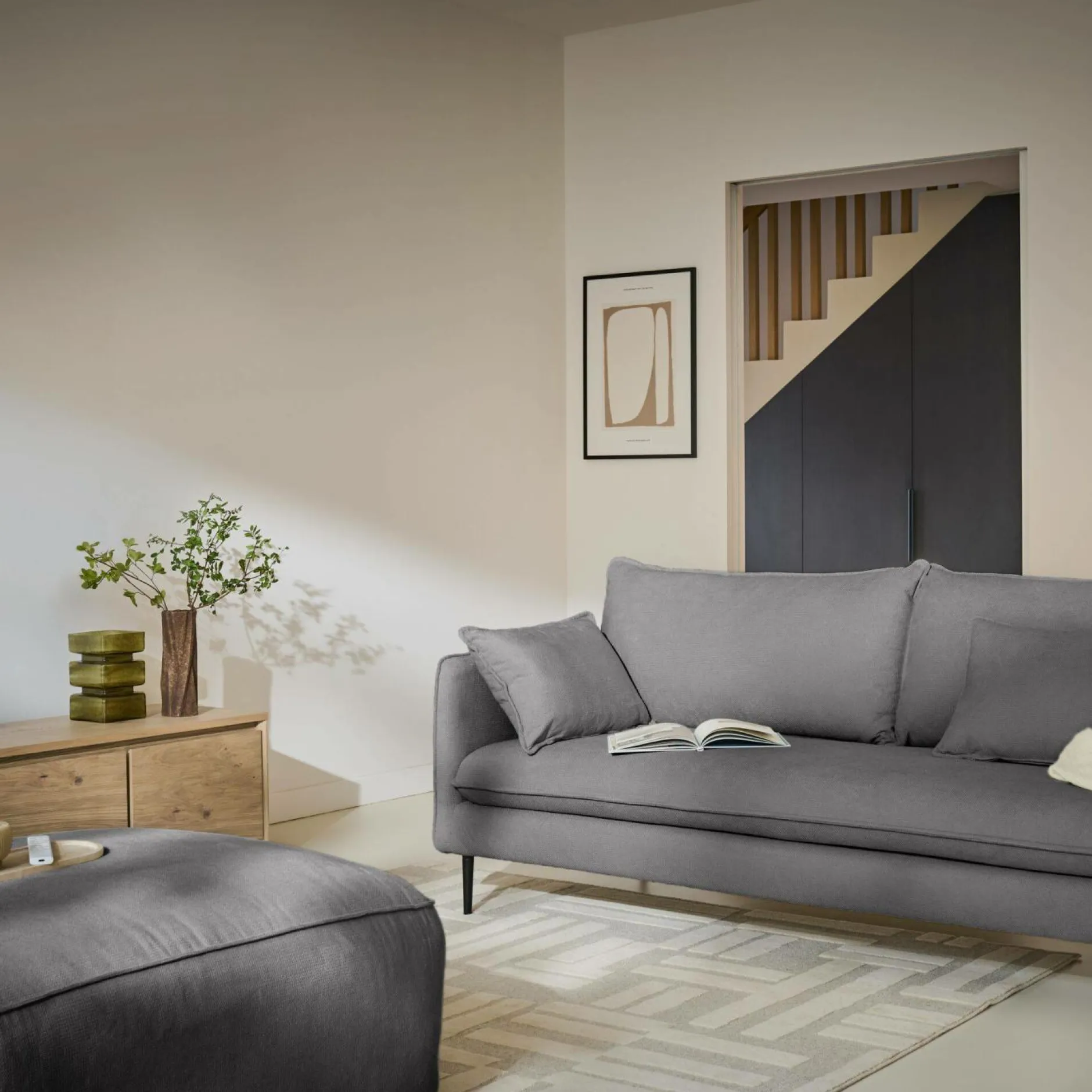 Canapés Droits|Canapés Fixes>Camif Canapé tissu Oden - - 4 places Gris