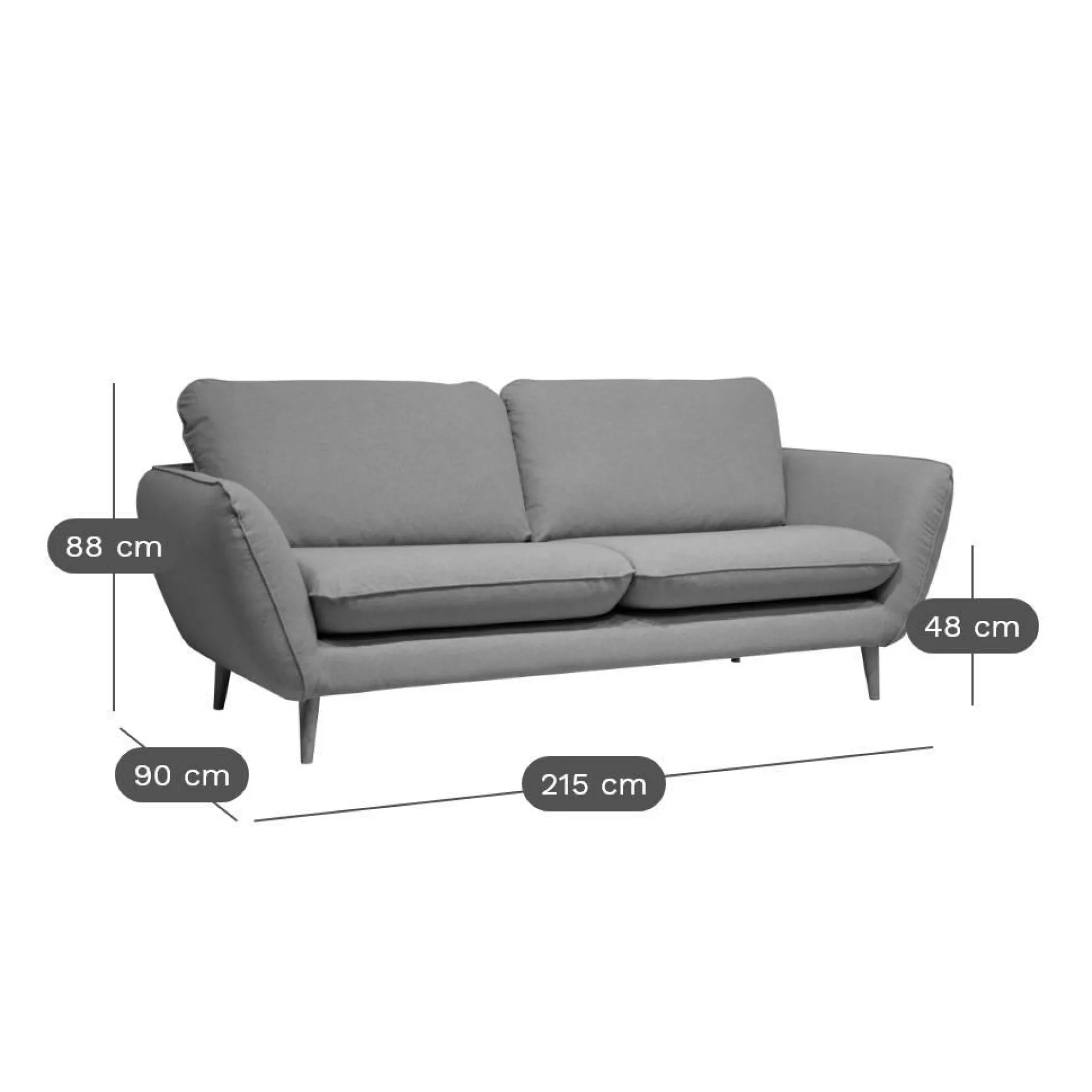 Canapés Fixes>Camif Canapé tissu Persson - - 3 places Anthracite