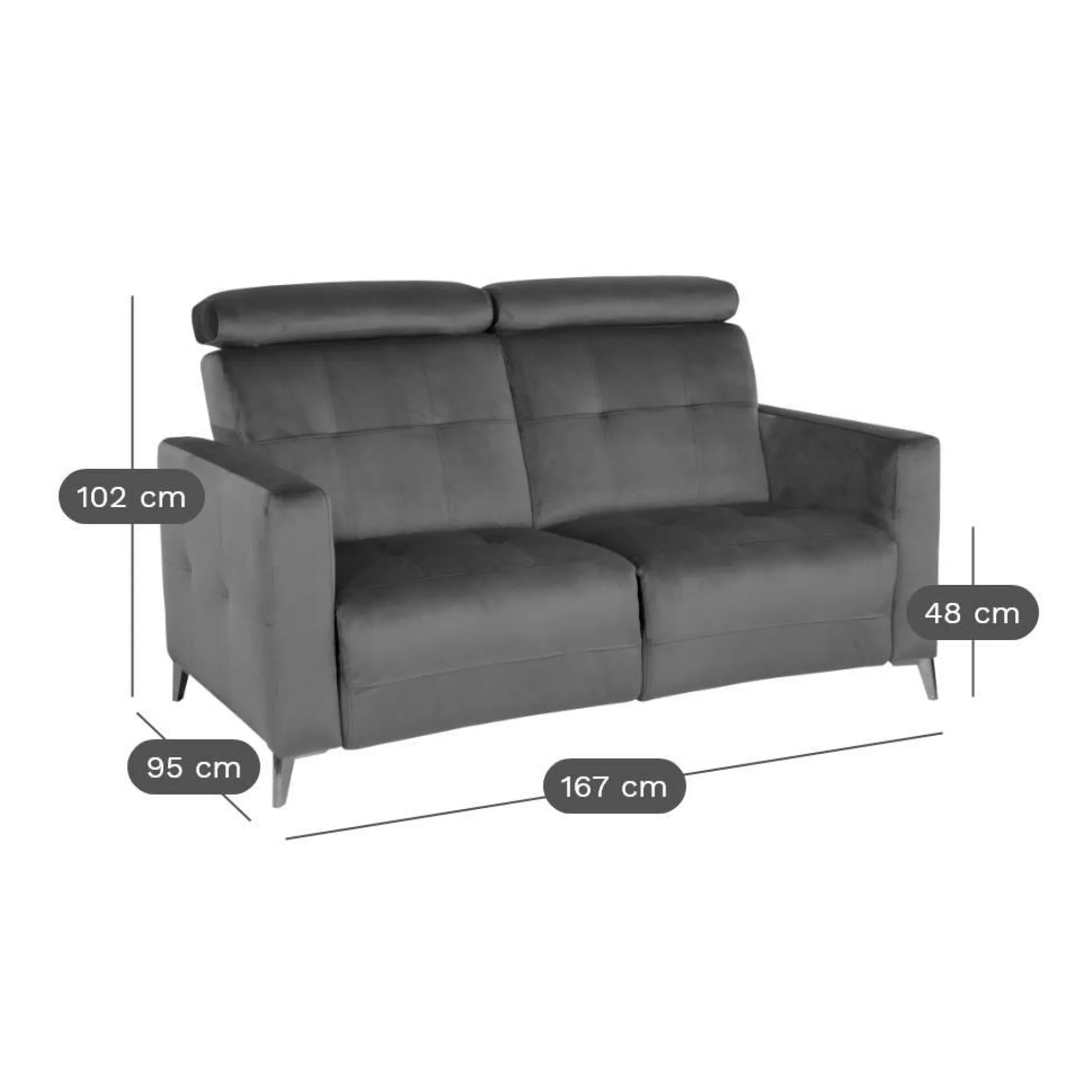 Canapés Fixes>Camif Canapé velours Cheverny - - 2 places Gris Anthracite