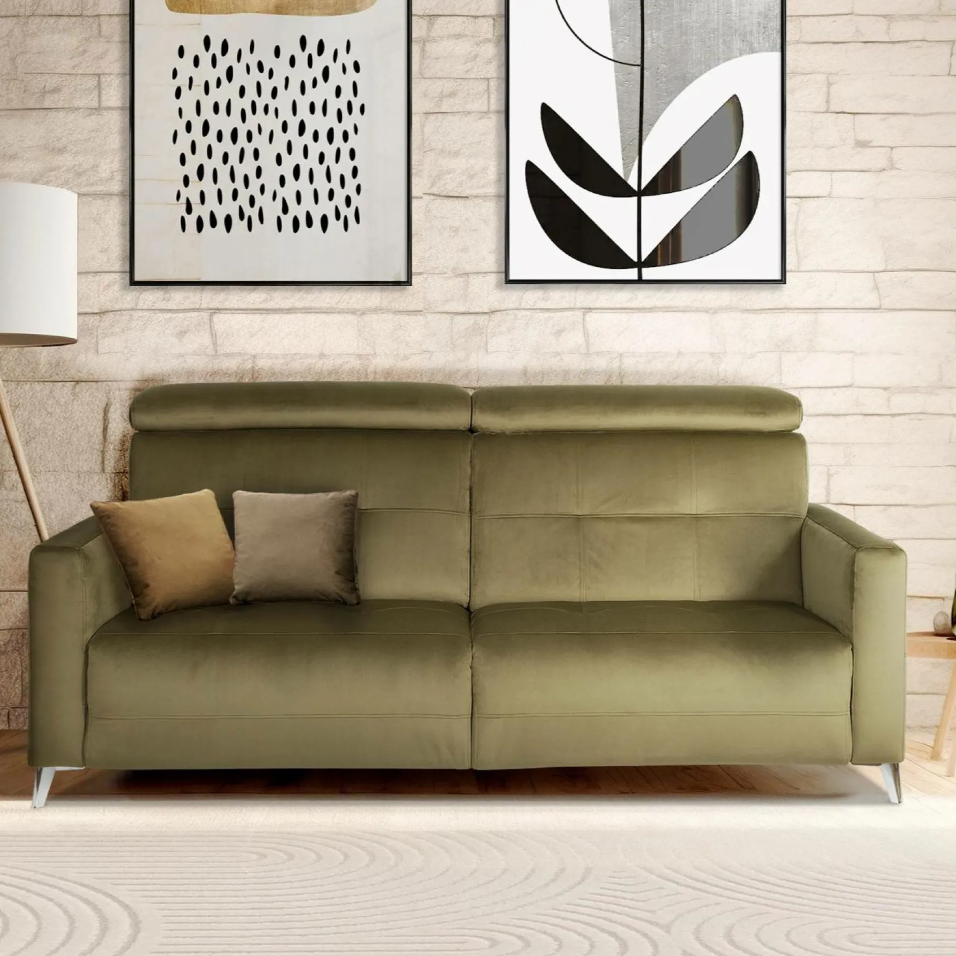 Canapés Fixes>Camif Canapé velours Cheverny - - 3 places Vert Kaki