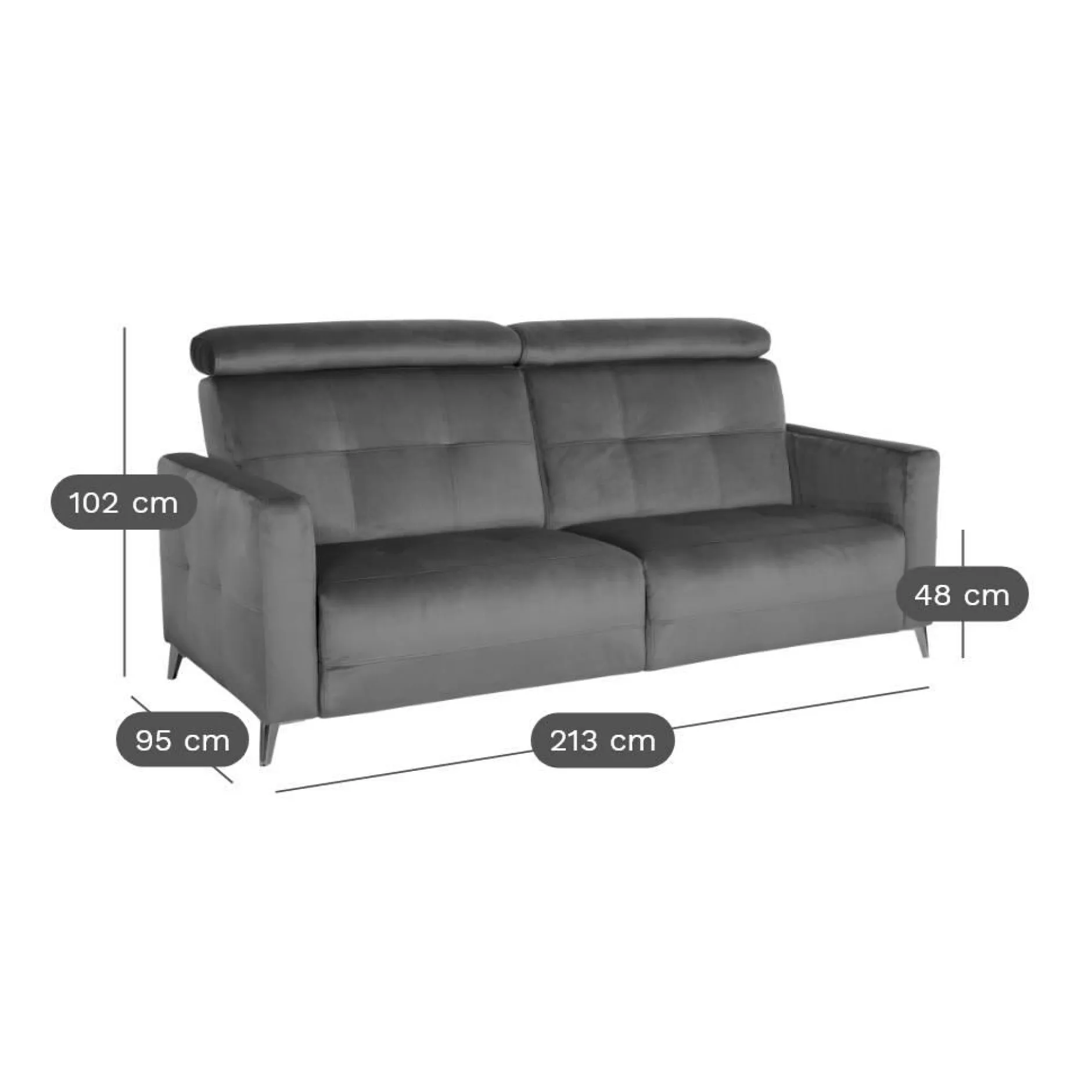 Canapés Fixes>Camif Canapé velours Cheverny - - 3 places Vert Kaki