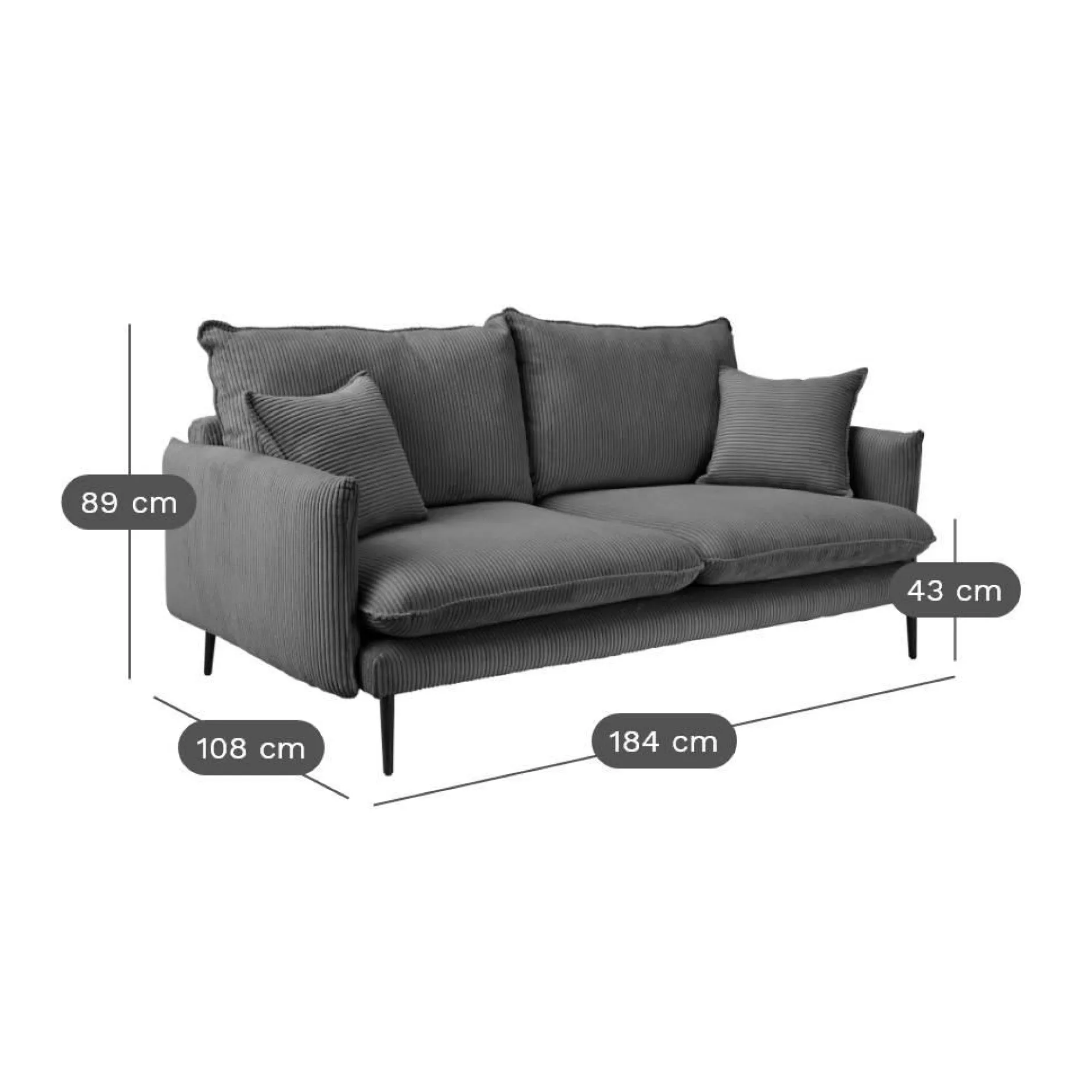 Canapés Fixes>Camif Canapé velours côtelé Oréa - - 3 places Vert