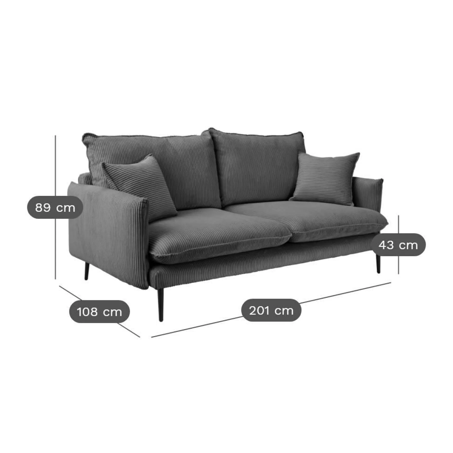 Canapés Fixes>Camif Canapé velours côtelé Oréa - - 4 places Vert