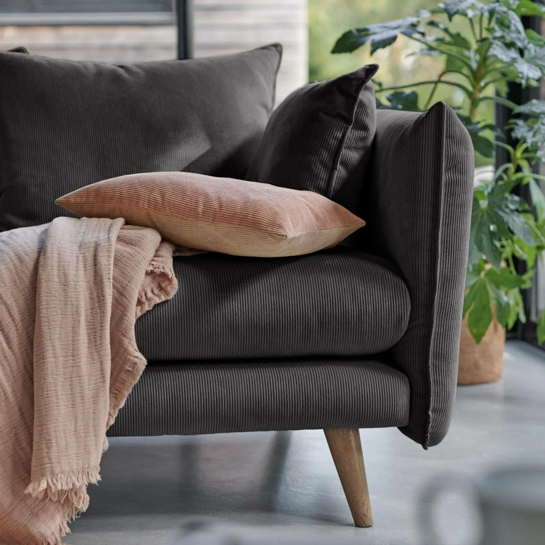 Canapés Droits|Canapés Fixes>Camif Canapé velours côtelé Orion - - 3 places Anthracite