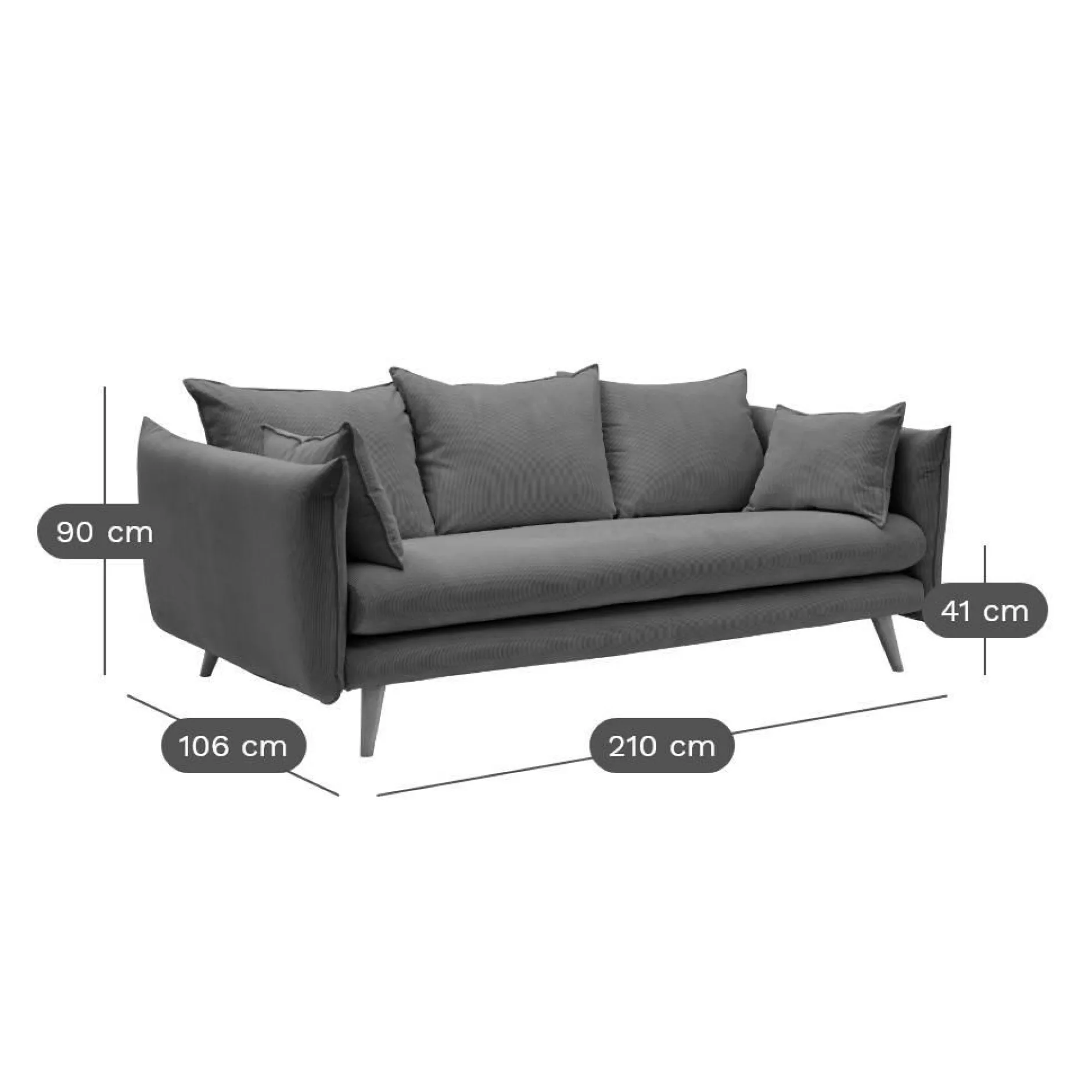 Canapés Droits|Canapés Fixes>Camif Canapé velours côtelé Orion - - 4 places Anthracite