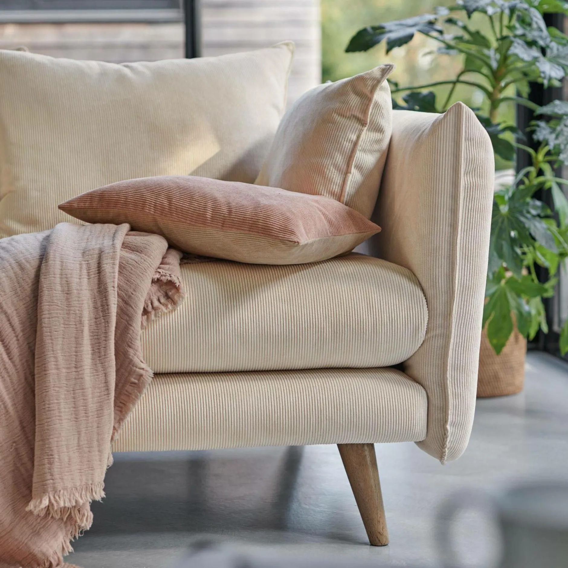 Canapés Droits|Canapés Fixes>Camif Canapé velours côtelé Orion - - 2 places Beige