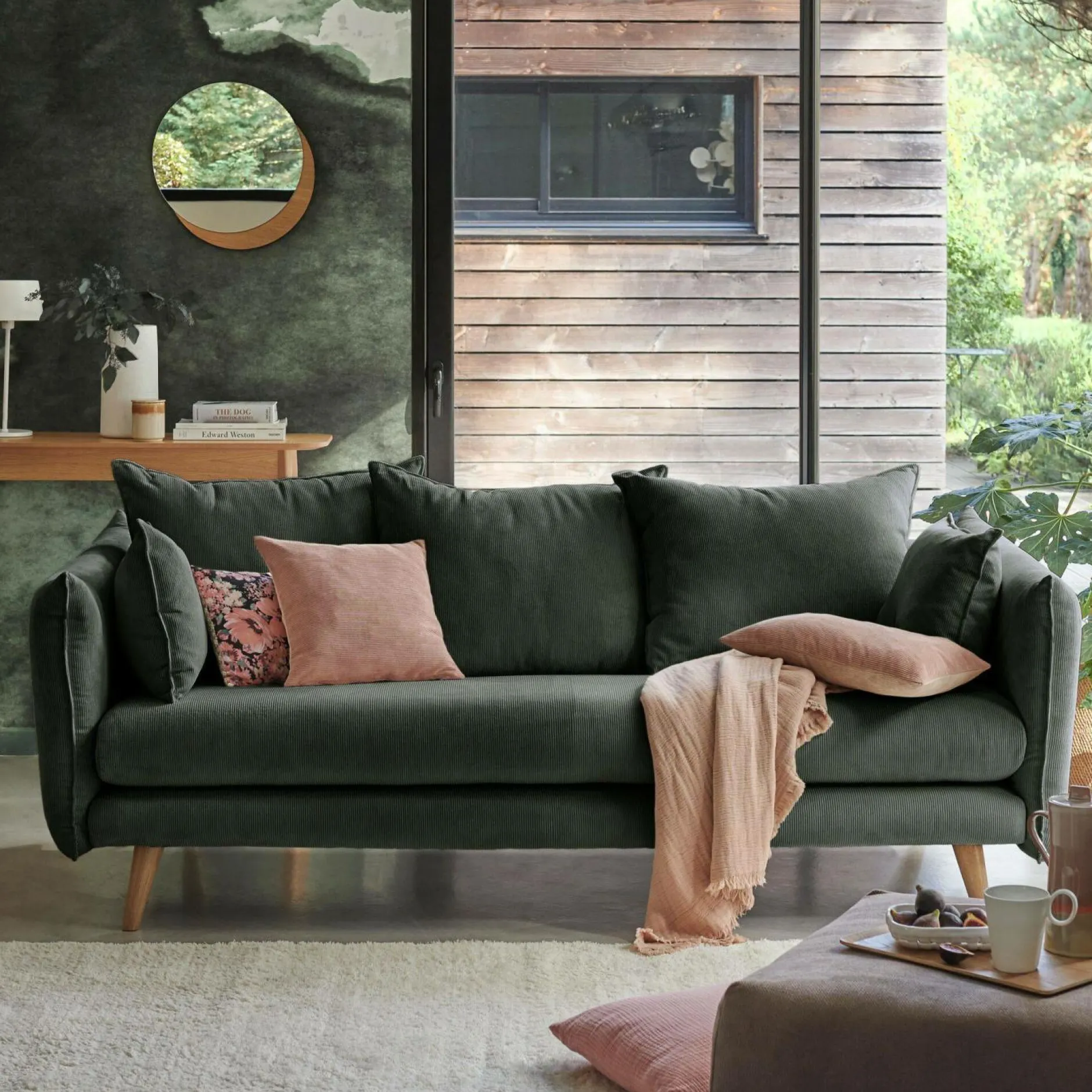 Canapés Fixes|Canapés Droits>Camif Canapé velours côtelé Orion - - 4 places Vert Cèdre