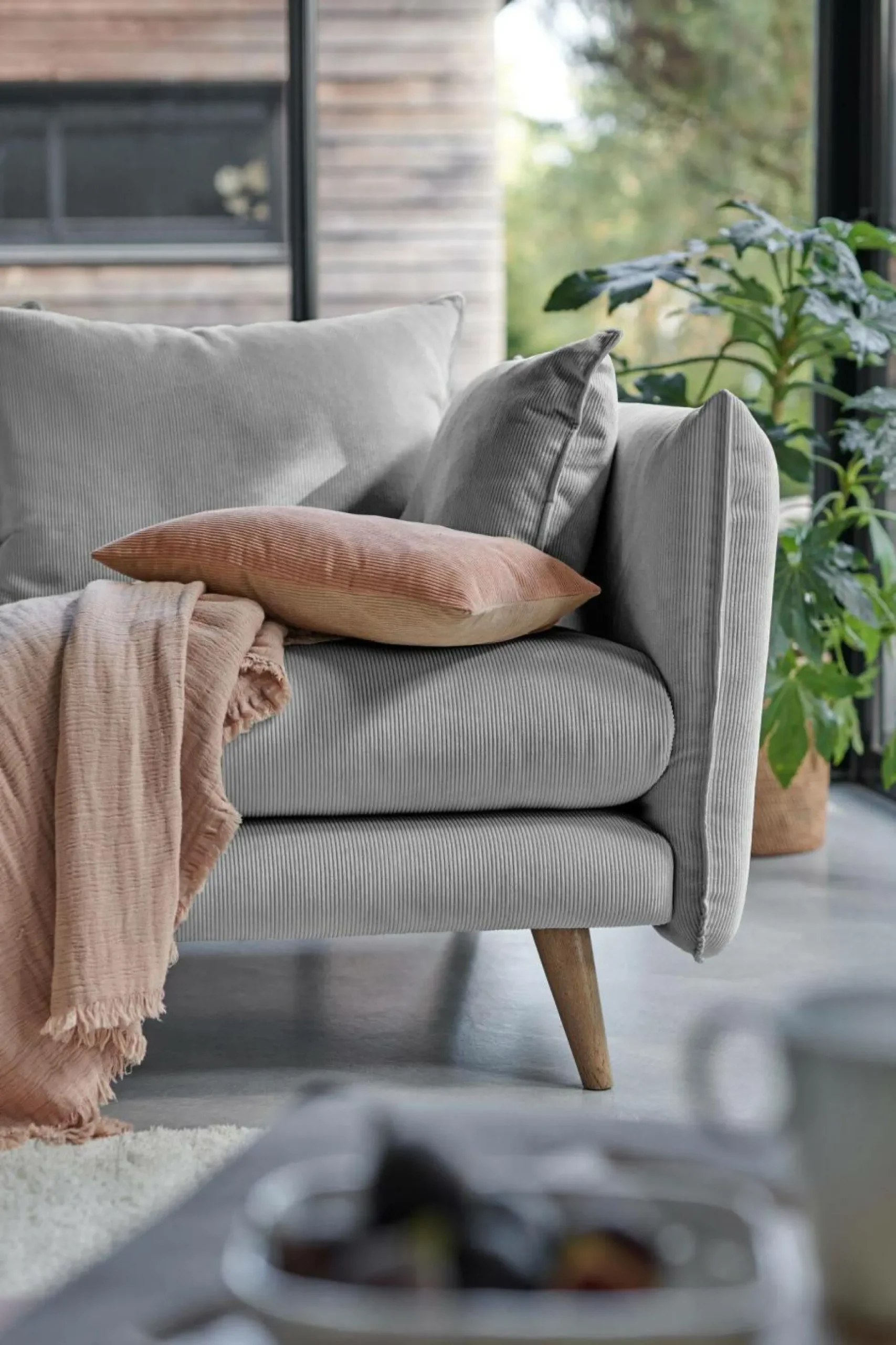 Canapés Droits|Canapés Fixes>Camif Canapé velours côtelé Orion - - 3 places Gris