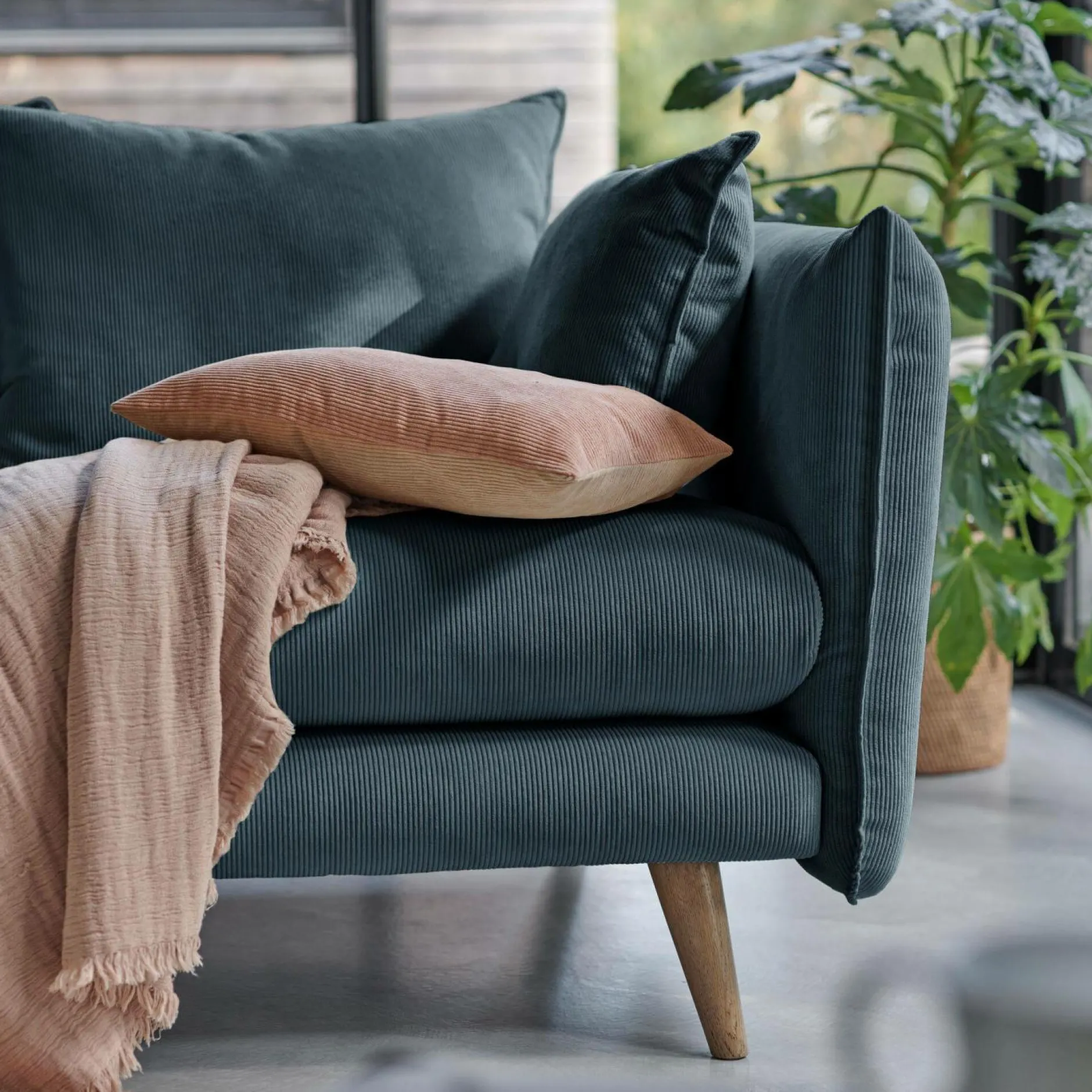 Canapés Droits|Canapés Fixes>Camif Canapé velours côtelé Orion - - 4 places Bleu Prusse