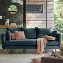 Canapés Droits|Canapés Fixes>Camif Canapé velours côtelé Orion - - 2 places Bleu Prusse