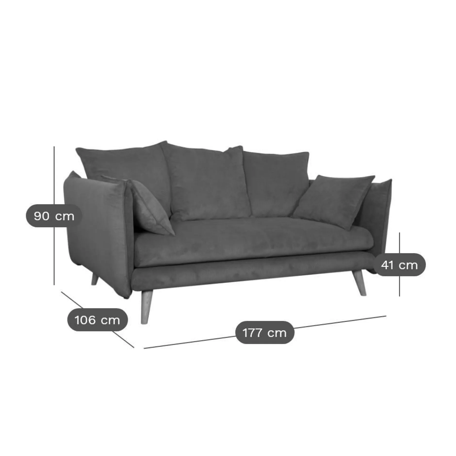 Canapés Droits|Canapés Fixes>Camif Canapé velours côtelé Orion - - 2 places Anthracite