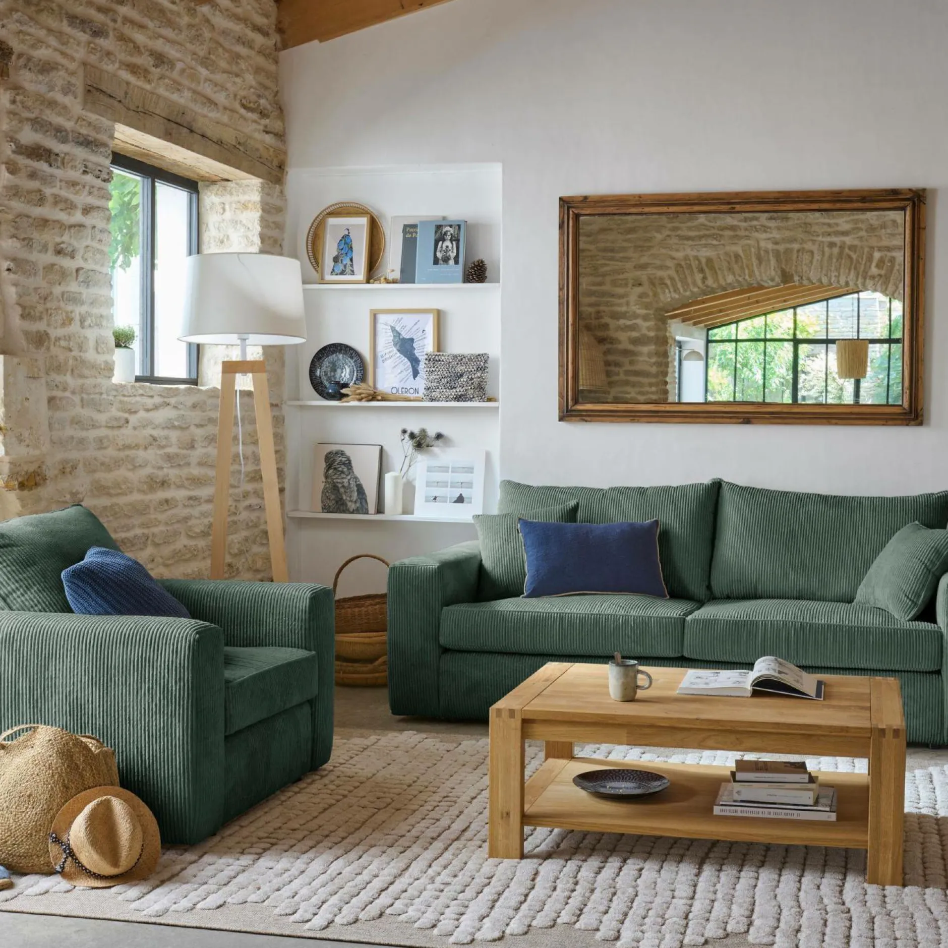 Canapés Droits|Canapés Fixes>Camif Canapé velours côtelé Otto - - 3 places Vert