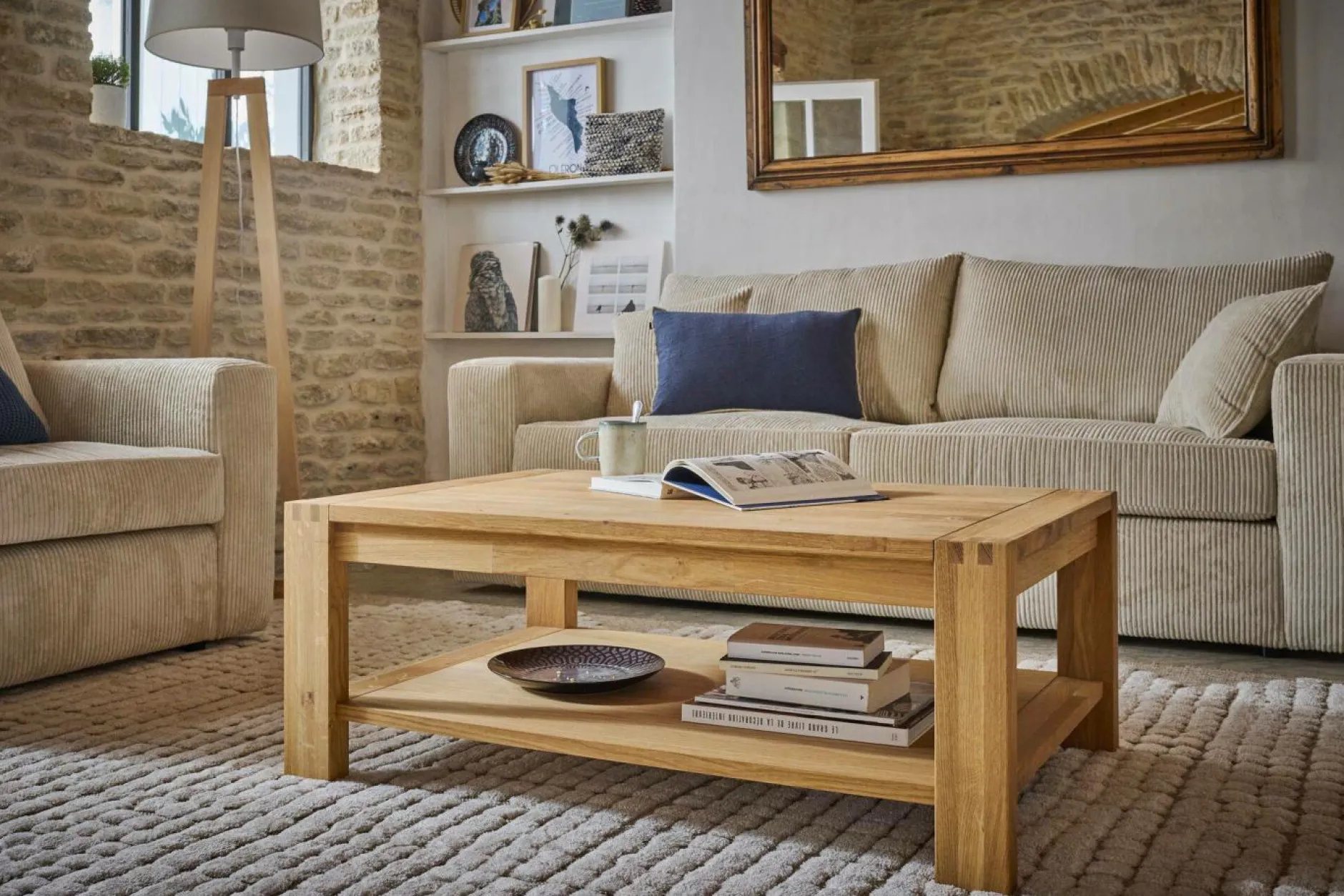 Canapés Fixes|Canapés Droits>Camif Canapé velours côtelé Otto - - 2 places Beige