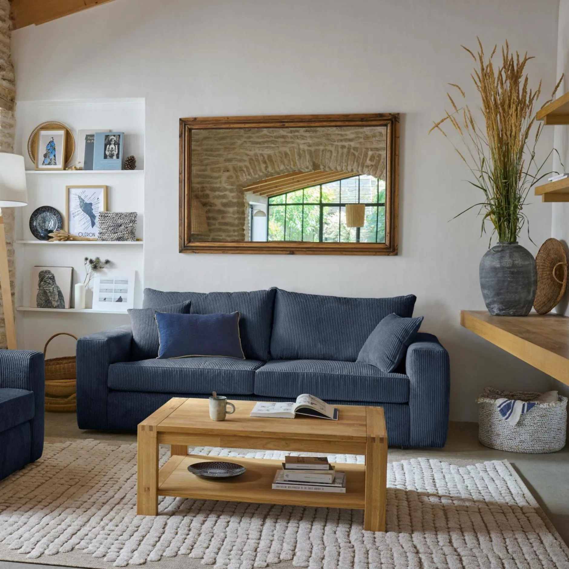 Canapés Fixes|Canapés Droits>Camif Canapé velours côtelé Otto - - 3 places Bleu