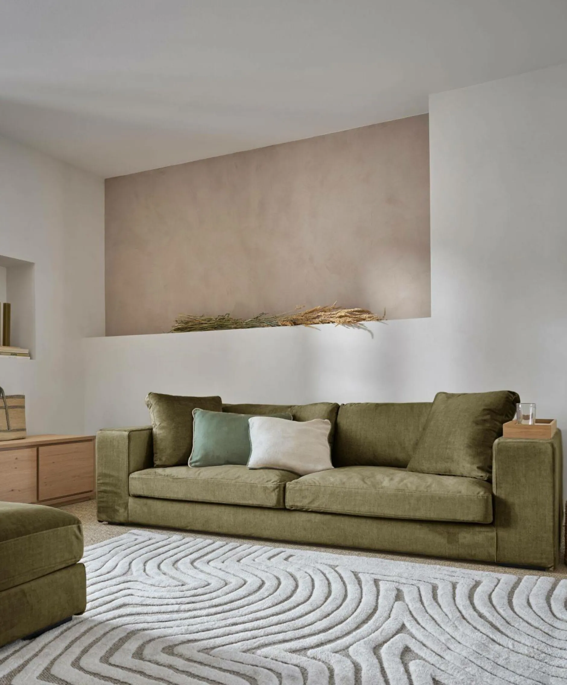 Canapés Droits|Canapés Fixes>Camif Canapé velours Maé - - 4 places Olive