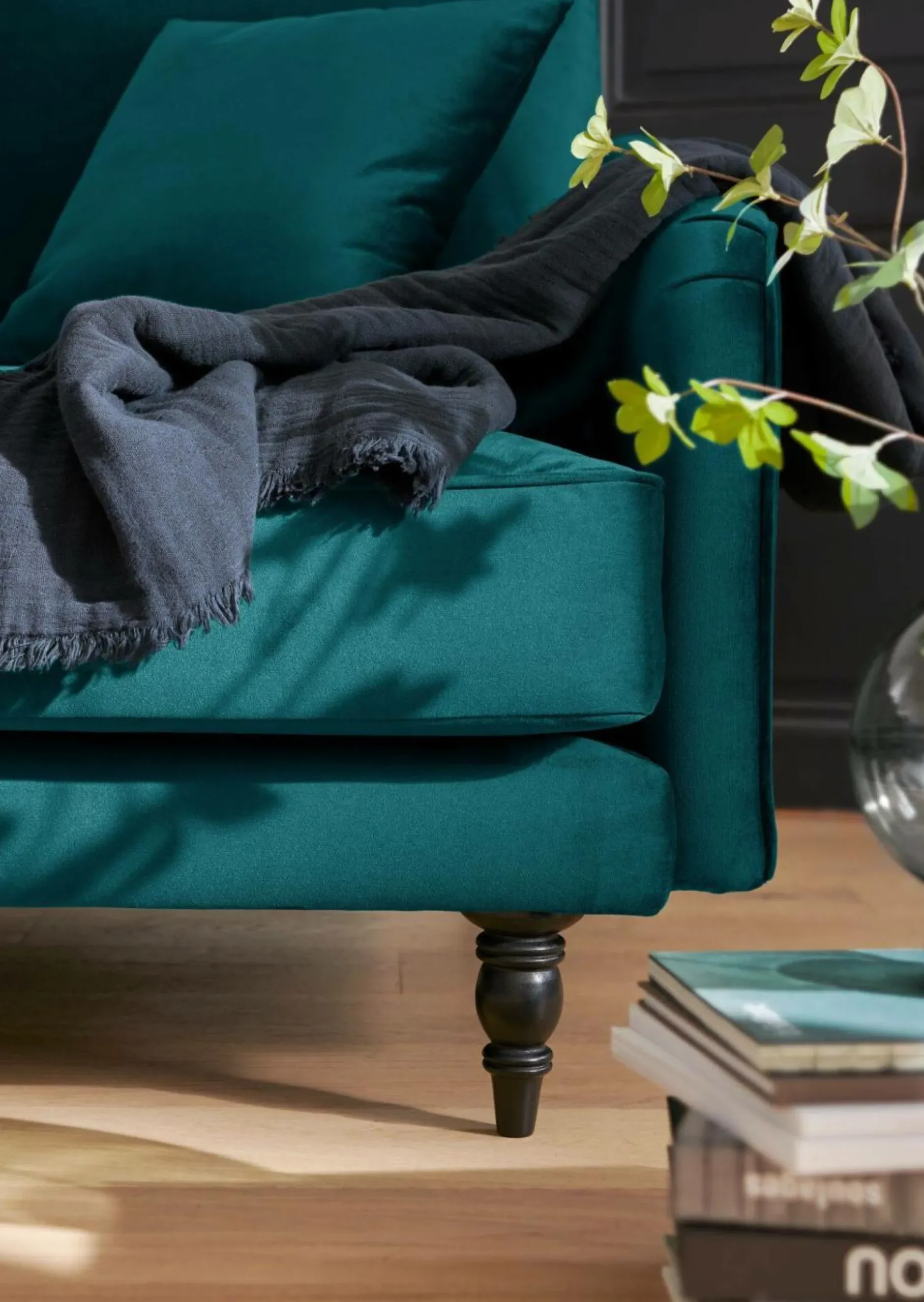 Canapés Droits|Canapés Fixes>Camif Canapé velours Olie - - 3 places Bleu paon