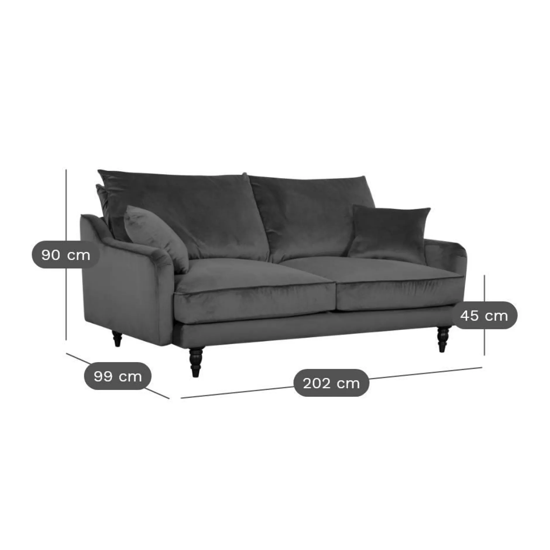 Canapés Fixes>Camif Canapé velours Orso - - 4 places Gris Clair