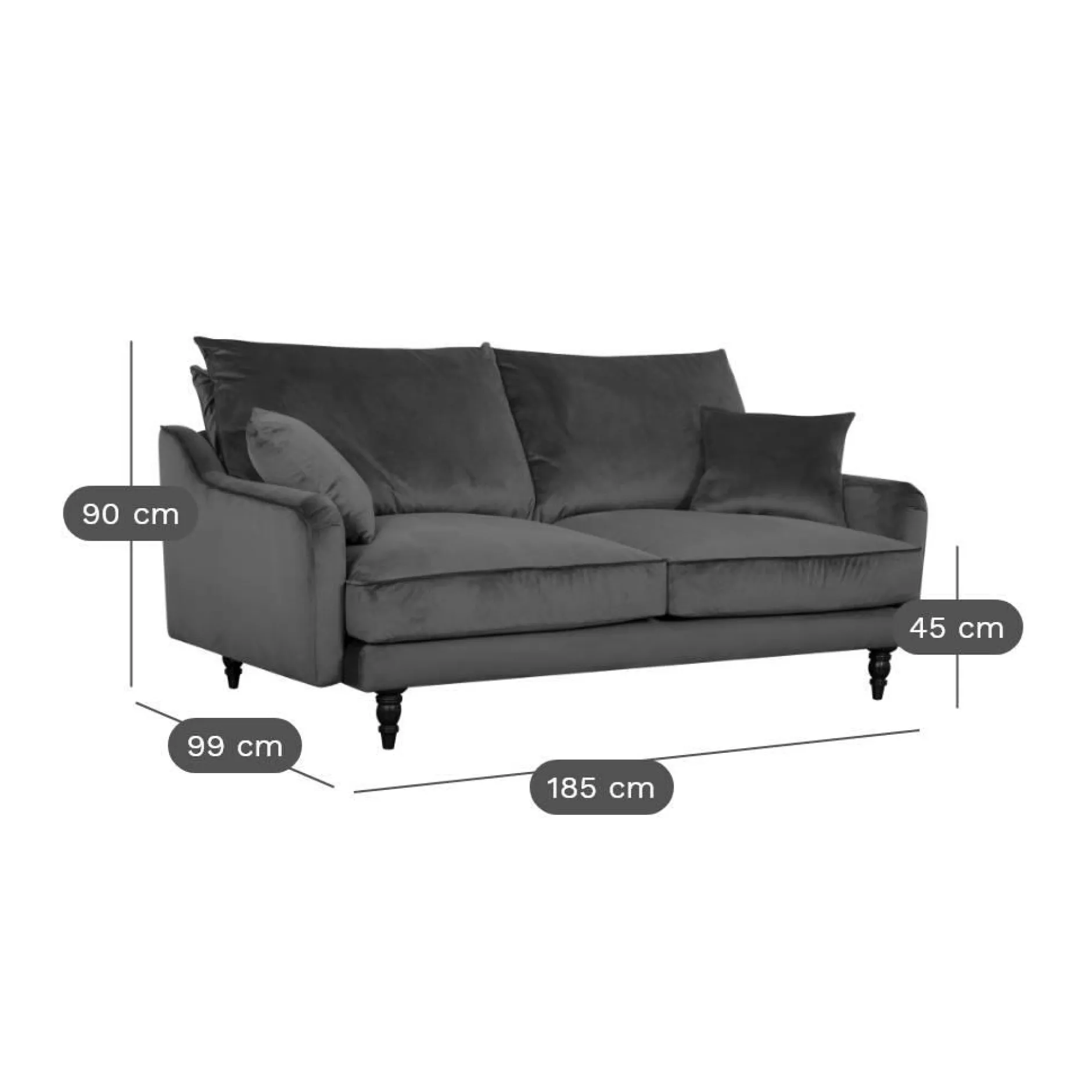 Canapés Fixes>Camif Canapé velours Orso - - 3 places Gris Clair