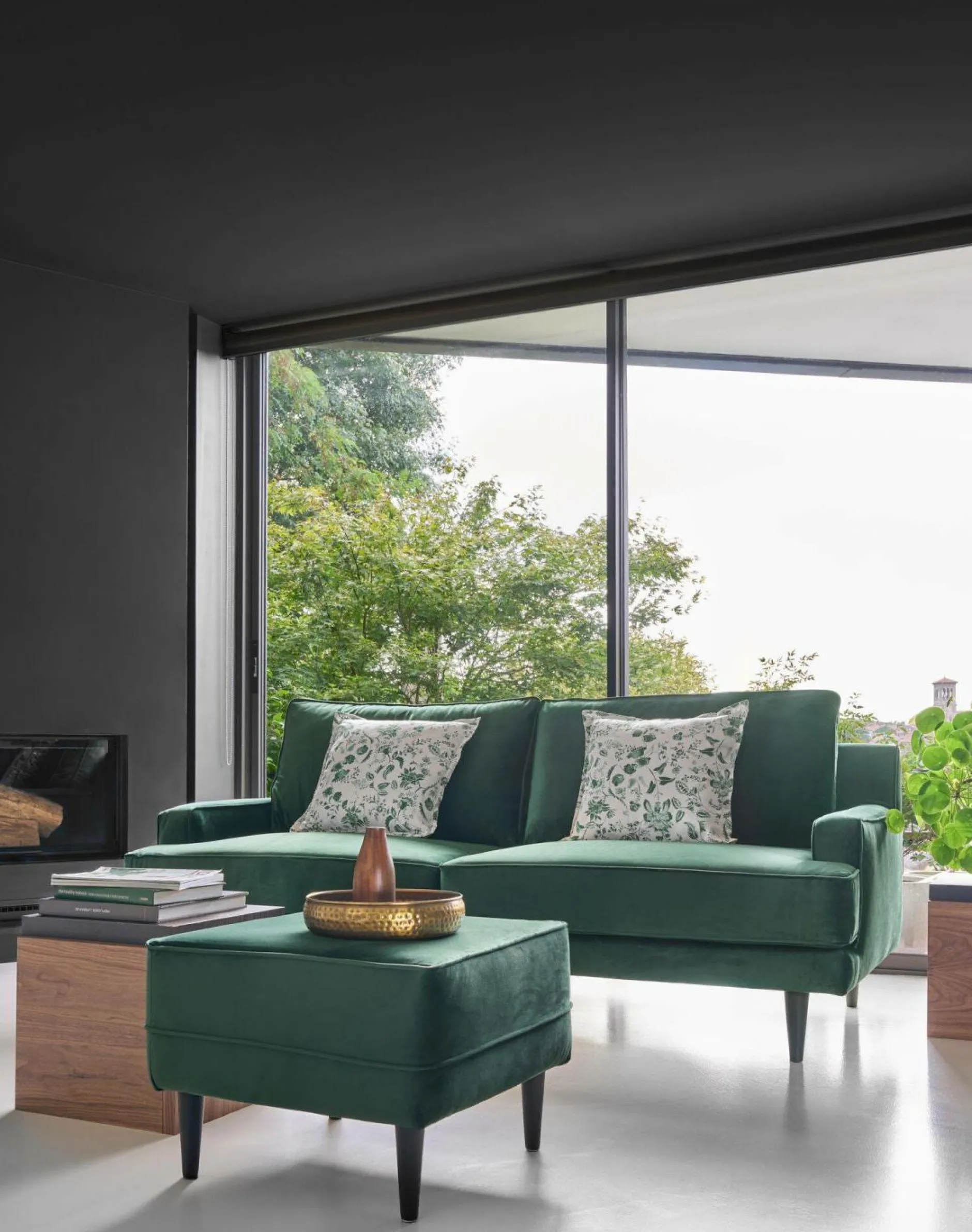 Canapés Fixes>Camif Canapé velours Oscar - - 3 places Vert Emeraude