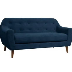 Canapés Fixes|Canapés Droits>Camif Canapé velours Paimpol - - 3 places Bleu Nuit