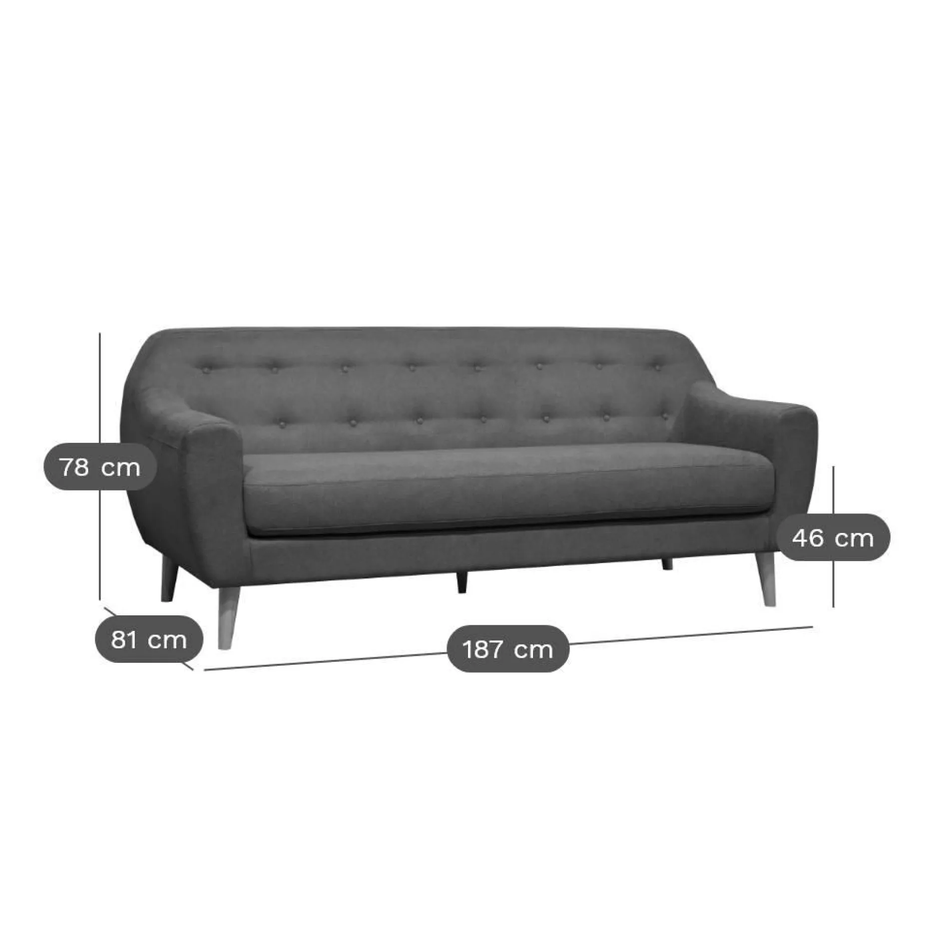 Canapés Fixes|Canapés Droits>Camif Canapé velours Paimpol - - 3 places Bleu Nuit