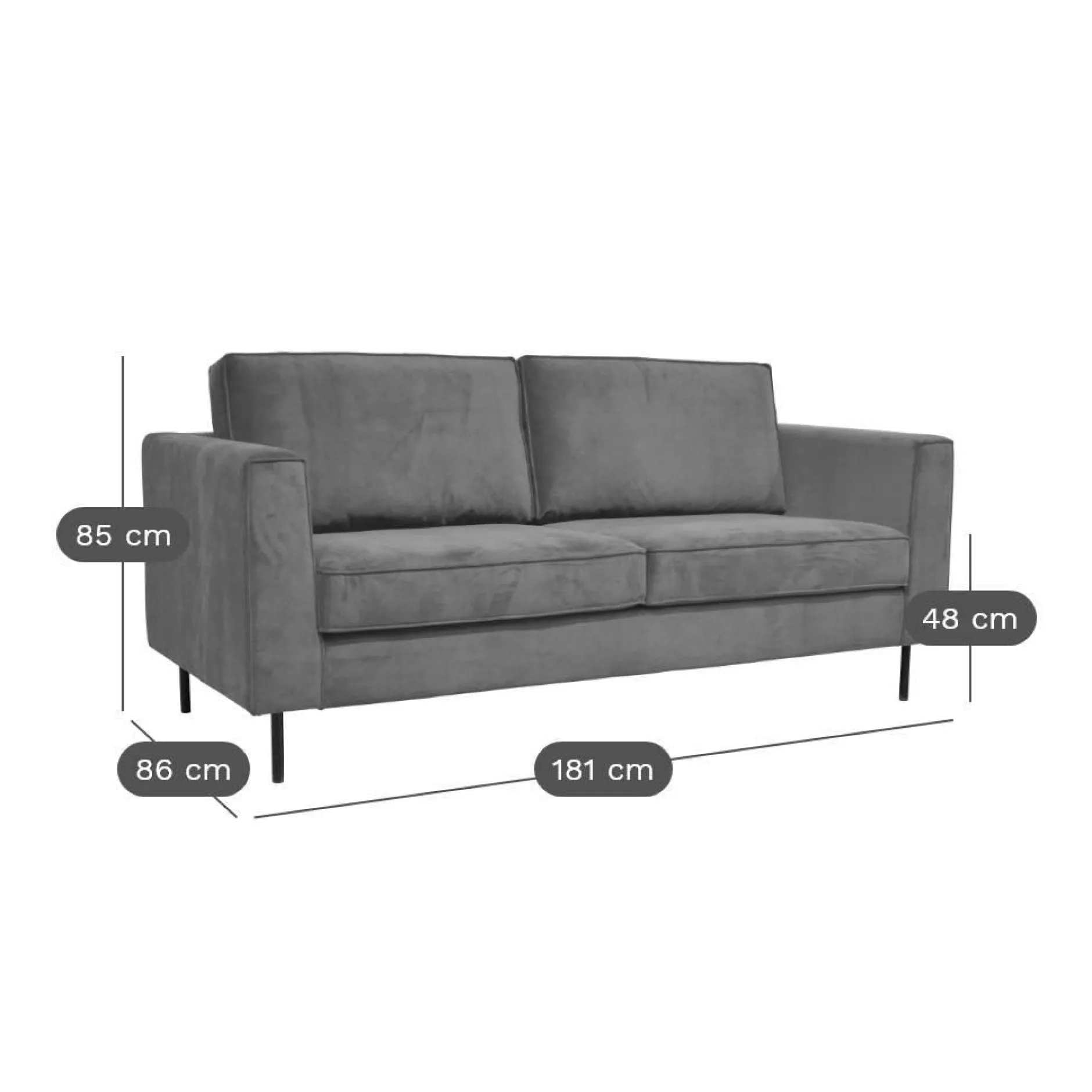 Canapés Droits|Canapés Fixes>Camif Canapé velours Pietra - Gris Clair
