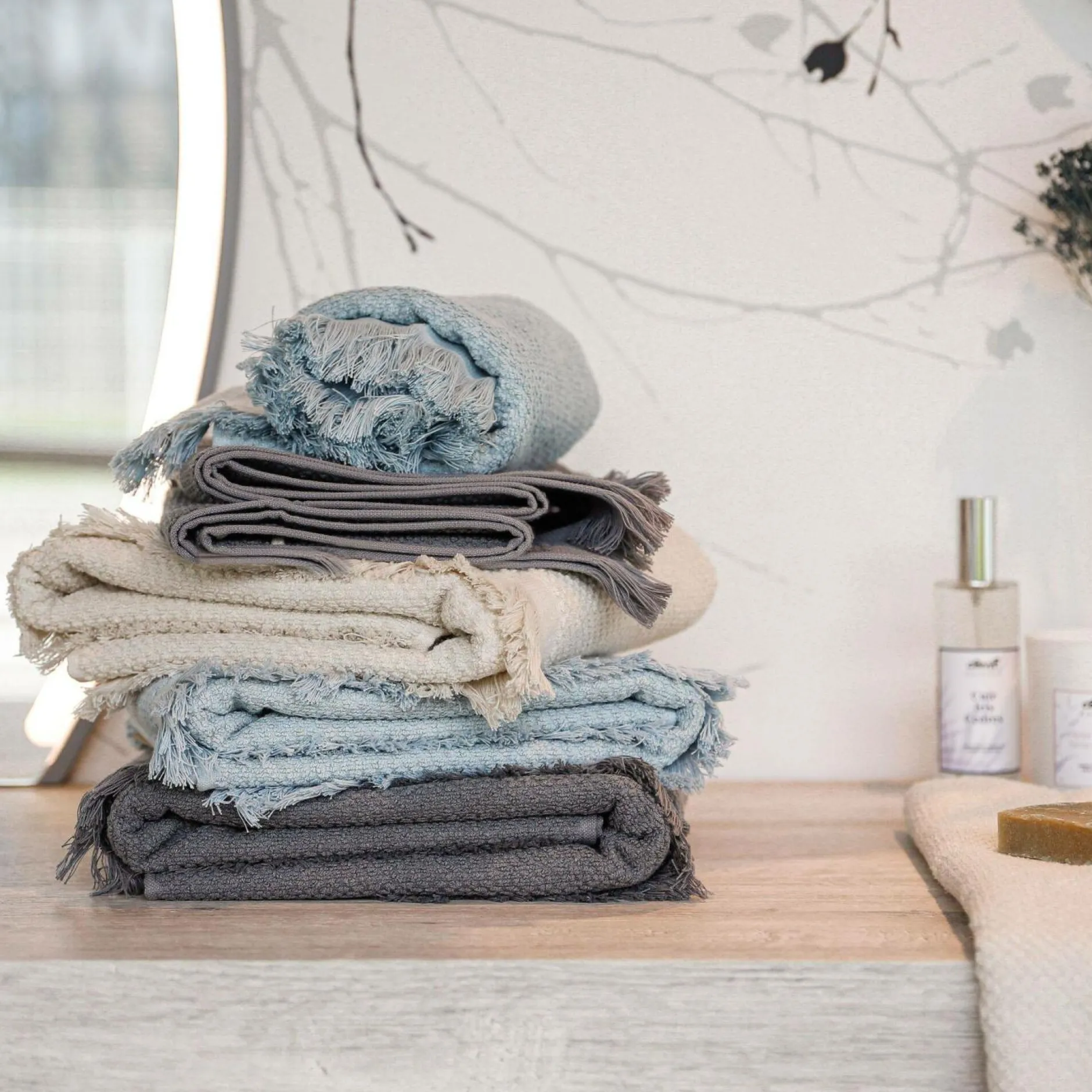 Serviettes De Bain>Camif CLARYSSE Drap de bain lin Lise - - Drap de bain 70 x 140 cm Bleu Ciel