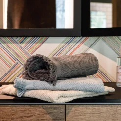 Serviettes De Bain></noscript>Camif CLARYSSE Serviette de toilette lin Lise - - Serviette de toilette 50 x 100 cm Anthracite