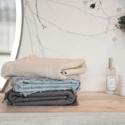 Serviettes De Bain></noscript>Camif CLARYSSE Serviette de toilette lin Lise - - Serviette de toilette 50 x 100 cm Anthracite