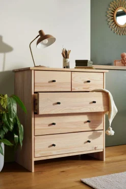 Chambres Enfant|Chambres Enfant>Camif Commode bois massif 5 tiroirs Iris - - Poignées Noir Brut