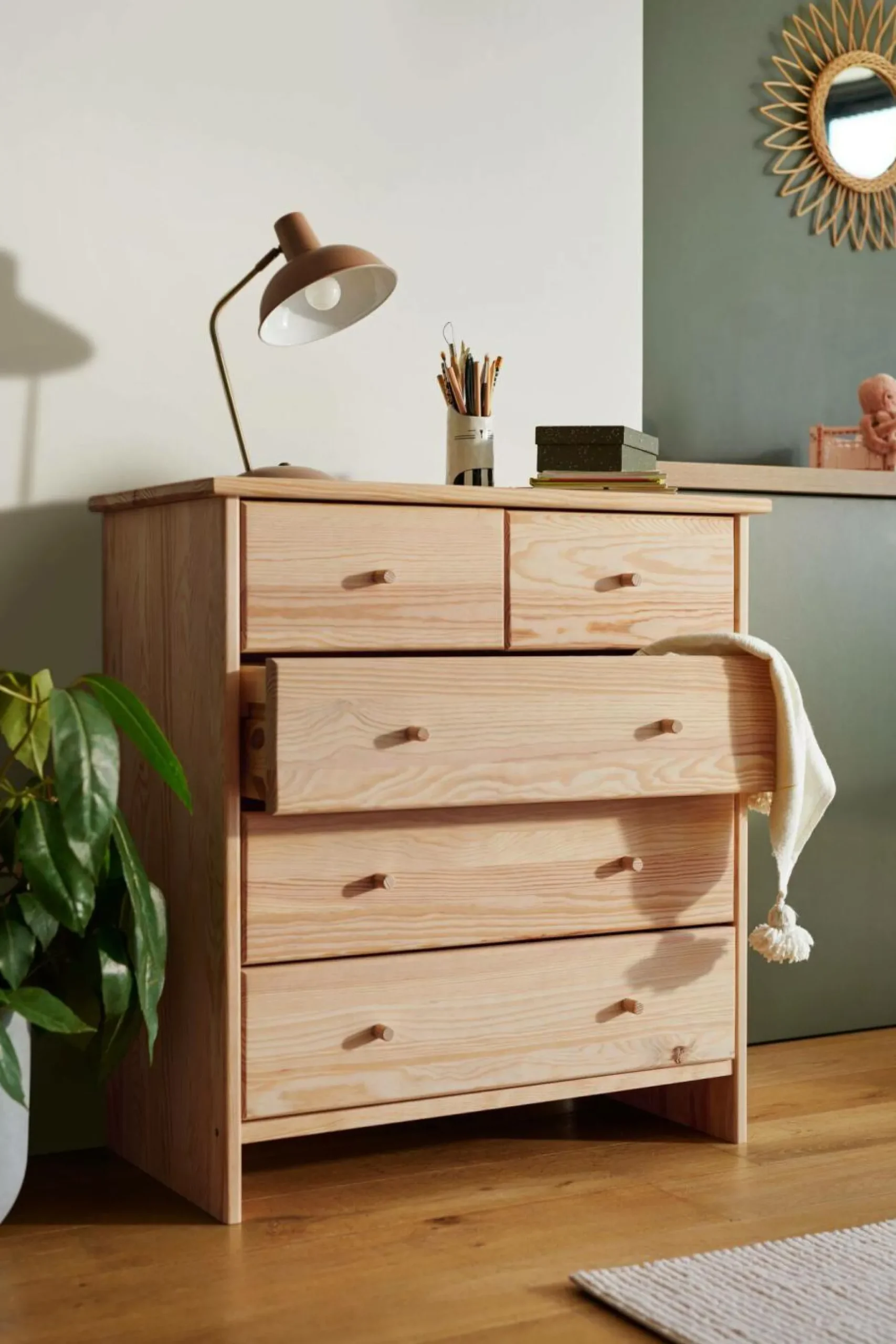 Chambres Enfant|Chambres Enfant>Camif Commode bois massif 5 tiroirs Iris - - Poignées Bois Naturel